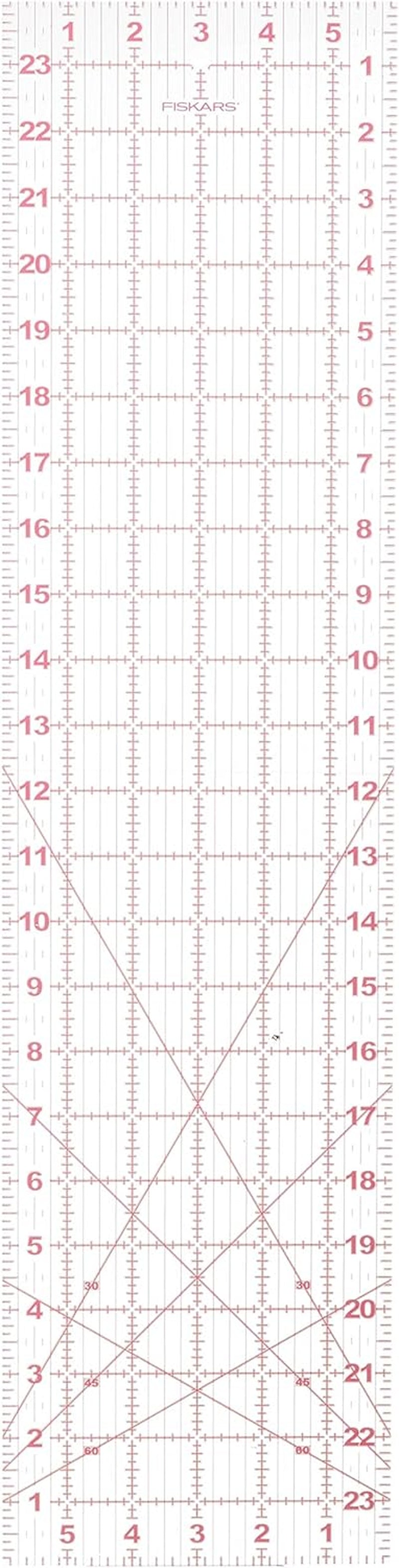 Sewing Ruler - 6" X 24" Acrylic Ruler - Sewing and Quilting Ruler with Gridlines - Arts and Craft Supplies - Clear/Red