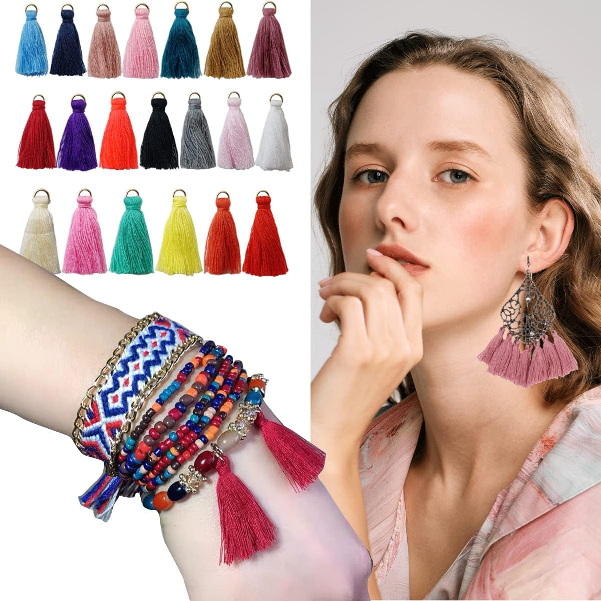 200PCS Mini Tassel Kit Tiny Craft Tassel 1.2 Inch Handmade Soft Craft with Golden Jump Ring for Earring Jewelry Making, DIY Projects, Making Garland Keychain, Bookmarks, 20 Colors