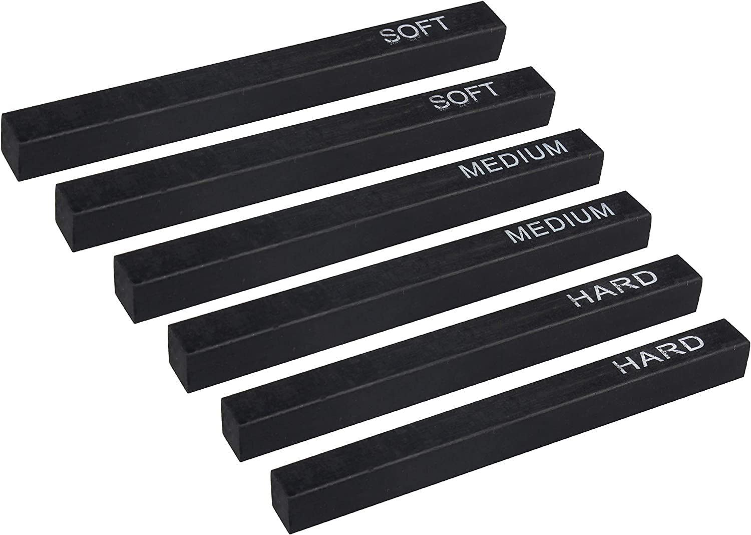 Compressed Charcoal, Square Vine Charcoal Sticks for Drawing, Pack of 6 (2 Soft, 2 Medium and 2 Hard)