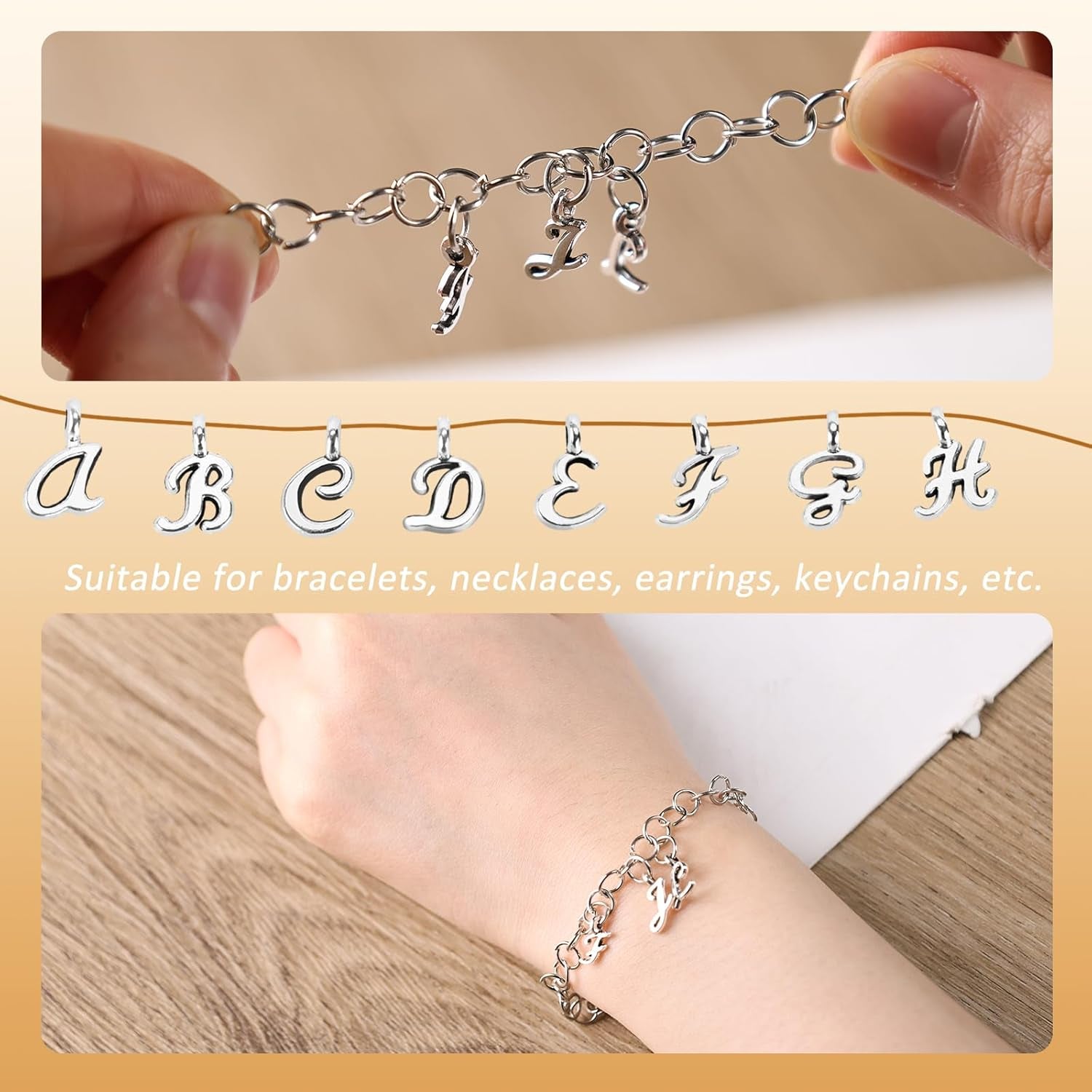 156PCS ABC Letter Charms, Mini A-Z Alphabet Bracelet Necklace Pendants with 200PCS Open Jump Rings for DIY Jewelry Making