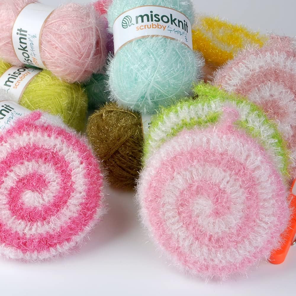 Pastel Scrubby Yarn for Dishcloths Crocheting 10 Skeins Package (Type B) - Polyester 100%, 1.4Oz(40G) Each, 98 Yards per Skein