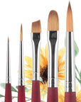 Velvetouch, Series 3950, Paint Brush for Acrylic, Oil and Watercolor, Set of 5 Spotter 5/0, Angle Shader ¼”, round 8, Filbert 8, round 2