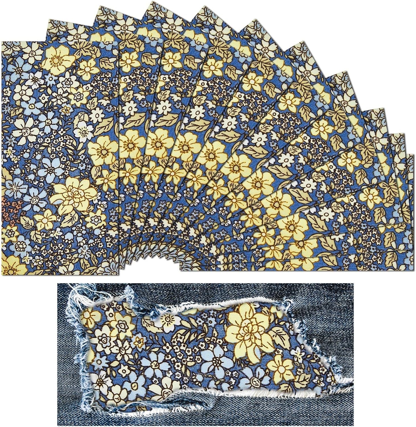 10 Pcs Iron on Patches for Jeans Floral Iron on Repair Patches Strong inside Repair for Clothing Antique Patches for Ripped Jeans Clothes Pants Knee, 4.7 X 2.4 Inches (Rustic Style)