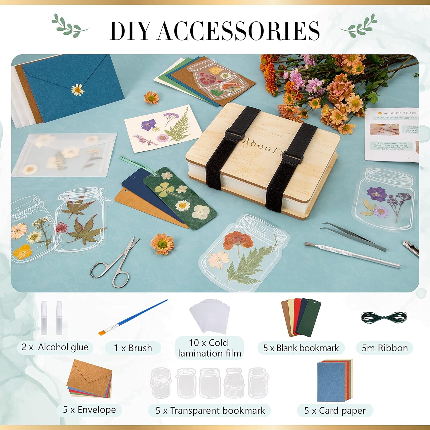 Flower Press Kit, Large Wooden Flower Pressing Kit for Adults Kids, 6 Layers 6.3 X 8.3 Inch Flower Press Leaf Pressing Kit to Making Dried Plants, DIY Flower Preservation Kit Crafts