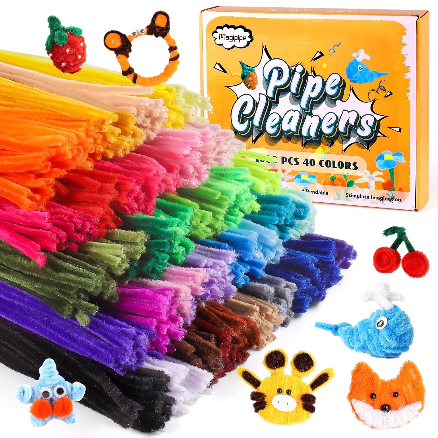 1000Pcs Pipe Cleaners for Arts and Crafts, 40 Color Chenille Stems for DIY Creative Projects, Craft Supplies for Adults and Kids (12Inch×6Mm)