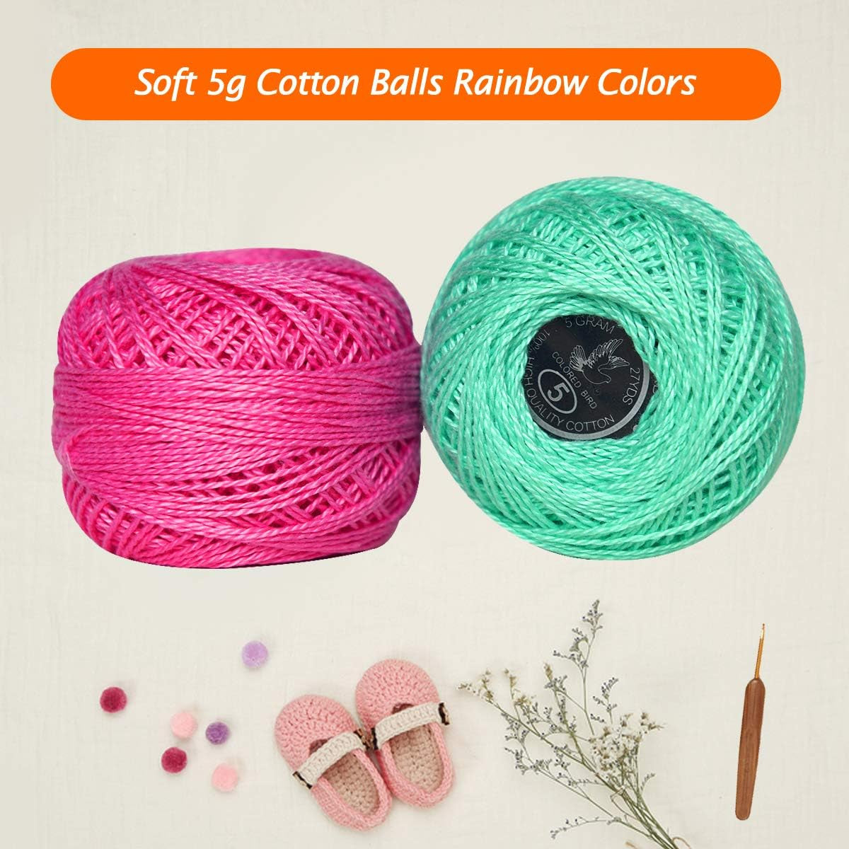 Crochet Thread Cotton Yarn Threads Balls 35 Balls Popular Rainbow Colors of Size 5 Crochet Thread 100% Long Staple Cotton Mercerized Cotton