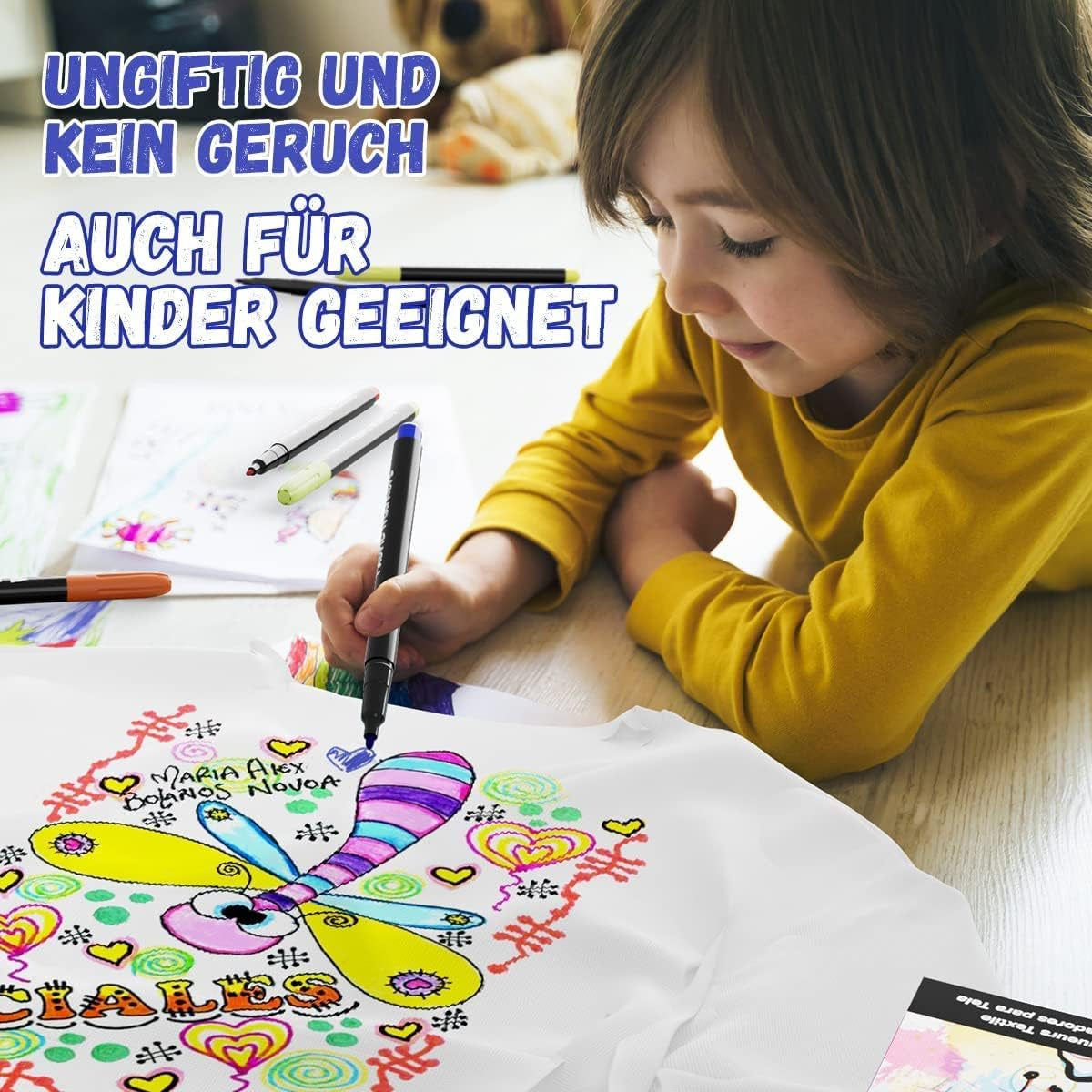 Fabric Markers Permanent for Clothes Sneaker Shoes T Shirt Baby Onesies Bibs Bodysuit Pillow Canvas Tote Bags Graffiti Kids Adults Fabric Decorating, Fine Point Pen Fabric Paint Pens Set of 20 Colors