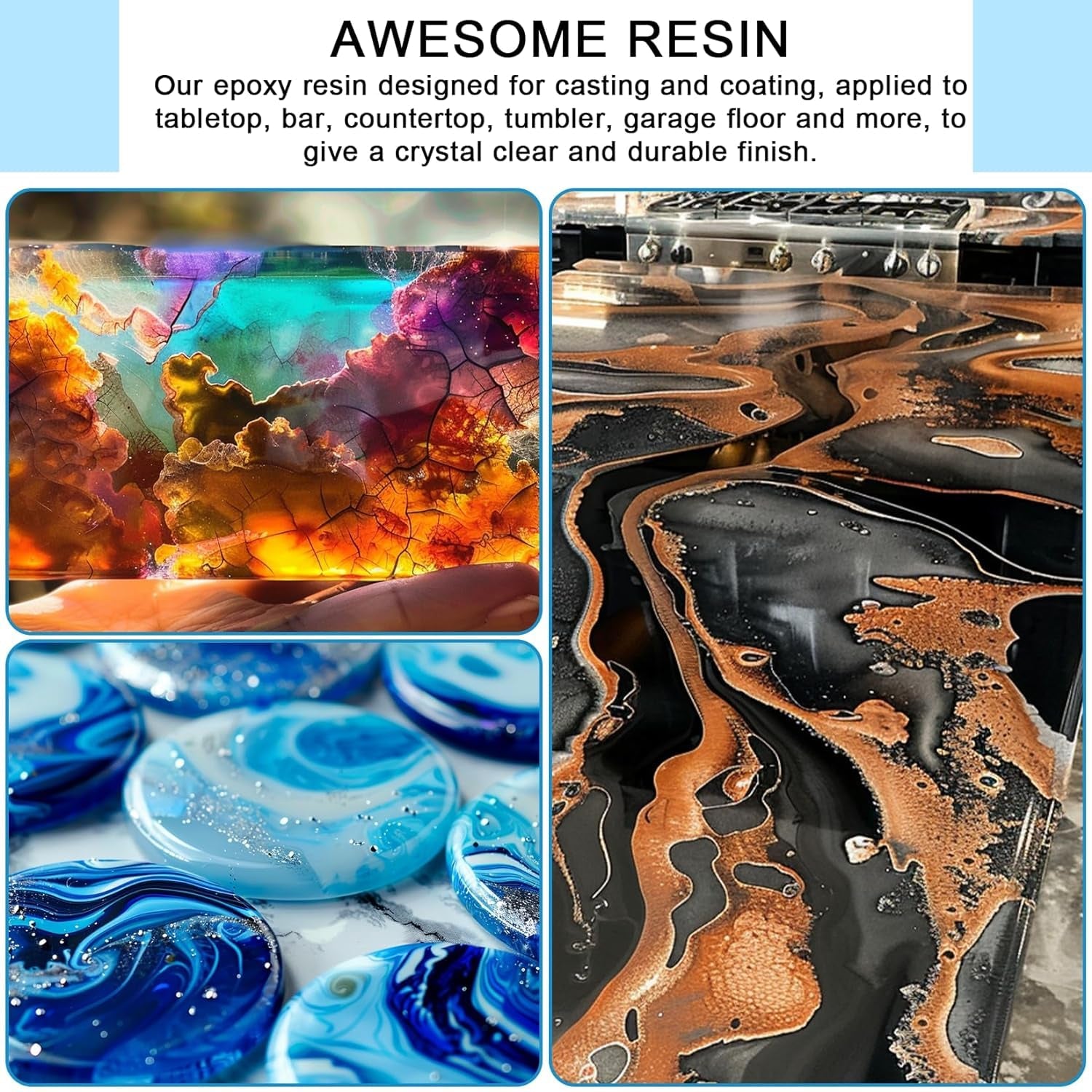 Epoxy Resin Clear Crystal Coating Kit 40Oz - 2 Part Casting Resin for Art, Craft, Jewelry Making, River Tables, Bonus Gloves, Measuring Cup, Wooden Sticks, Dropper, Gold Foil Flakes and Tweezers