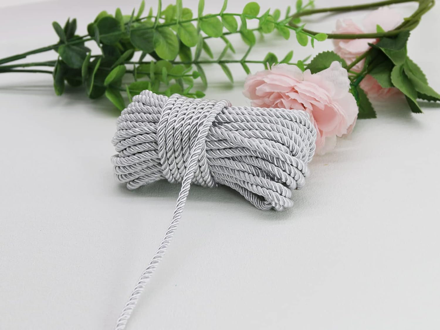 U Pick 10Yds 5Mm 3 Braided Cord Decorative Twisted Satin Polyester Twine Cord Rope String Thread Shiny Cord Choker Thread (18 White)