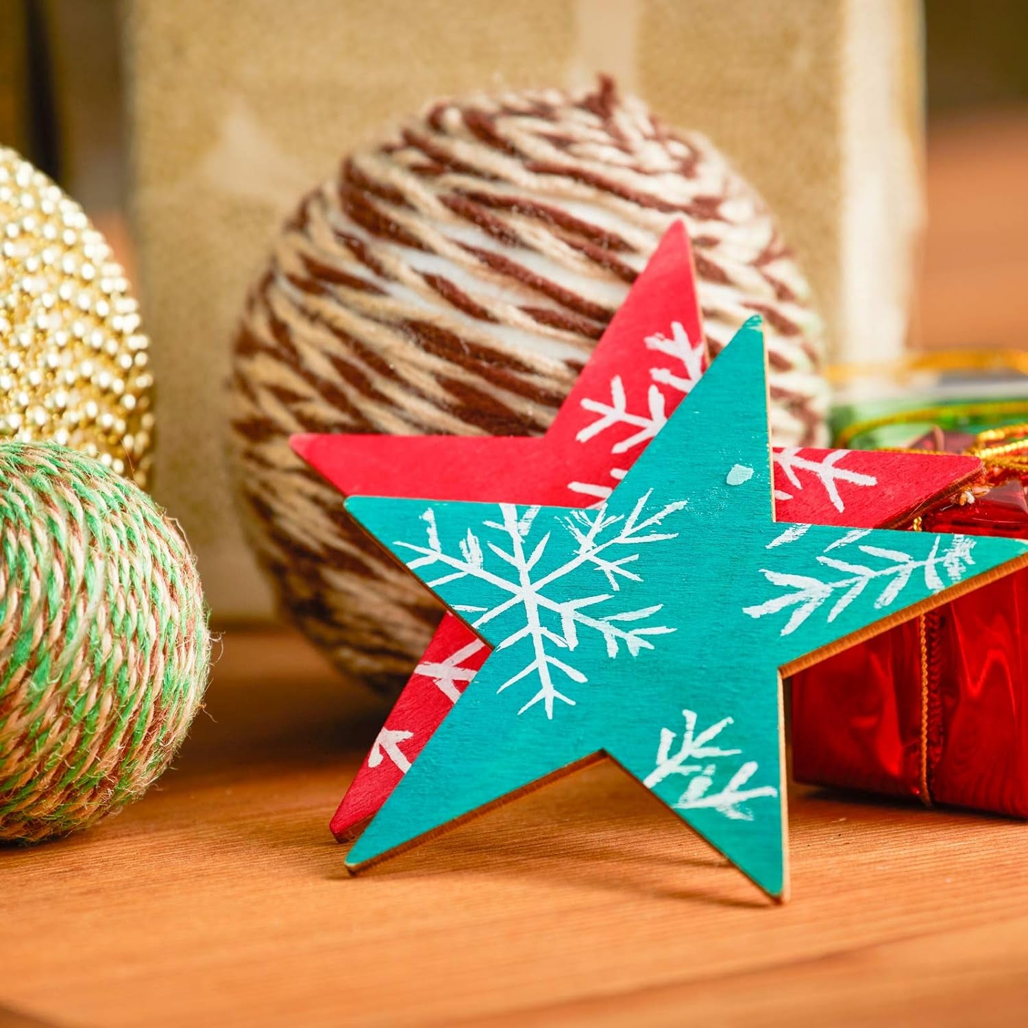 Wooden Stars for Crafting, 24-Pack Unfinished Wood Star Cutouts, 4 Inches