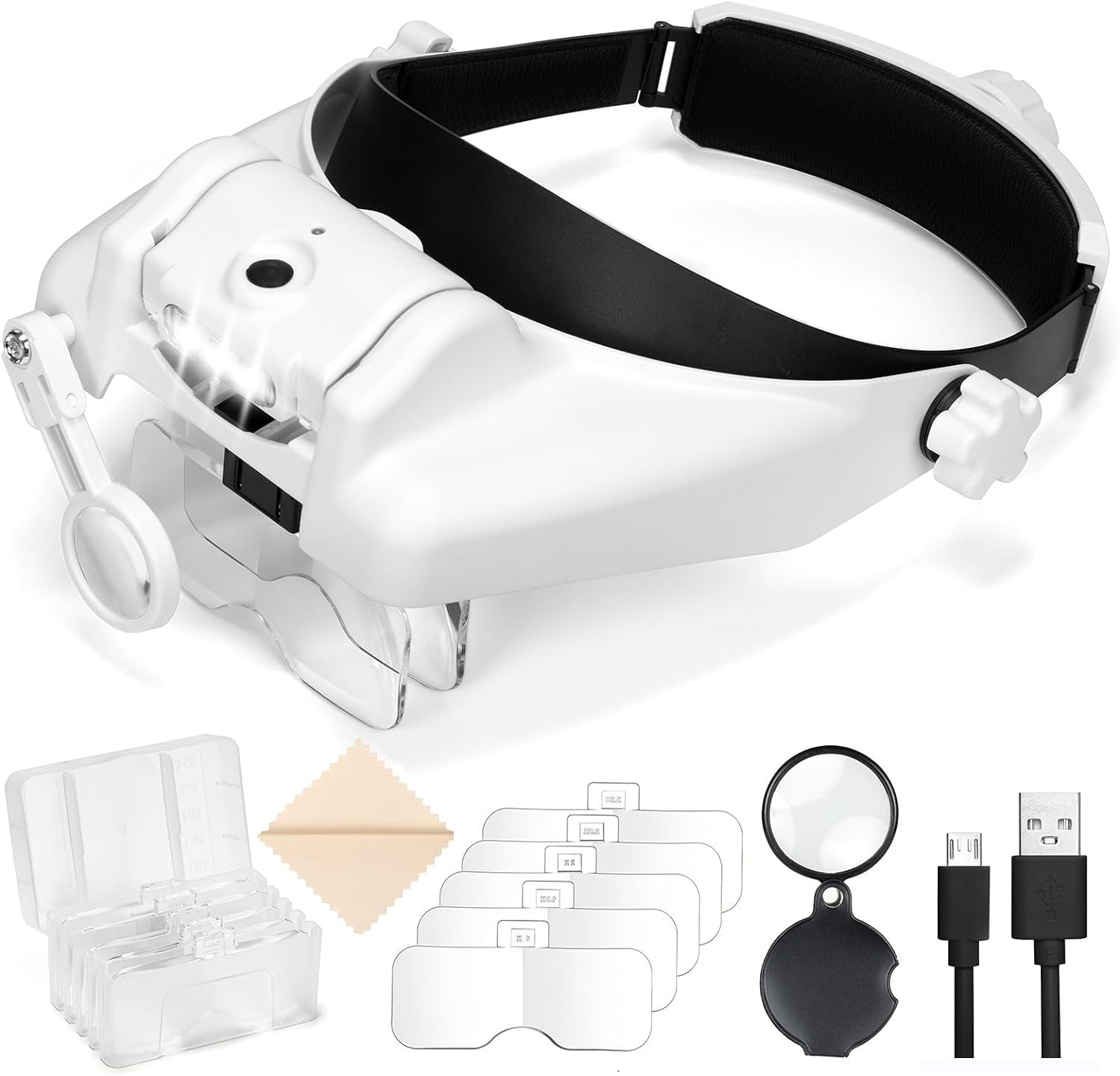 Magnifying Glass with Light Hands Free - 1X to 14X Magnifying Glasses with Light for Close Work, Jewelers Magnifying Glass Magnifying Headset with 6 Lenses for Hobby, Reading, Crafts