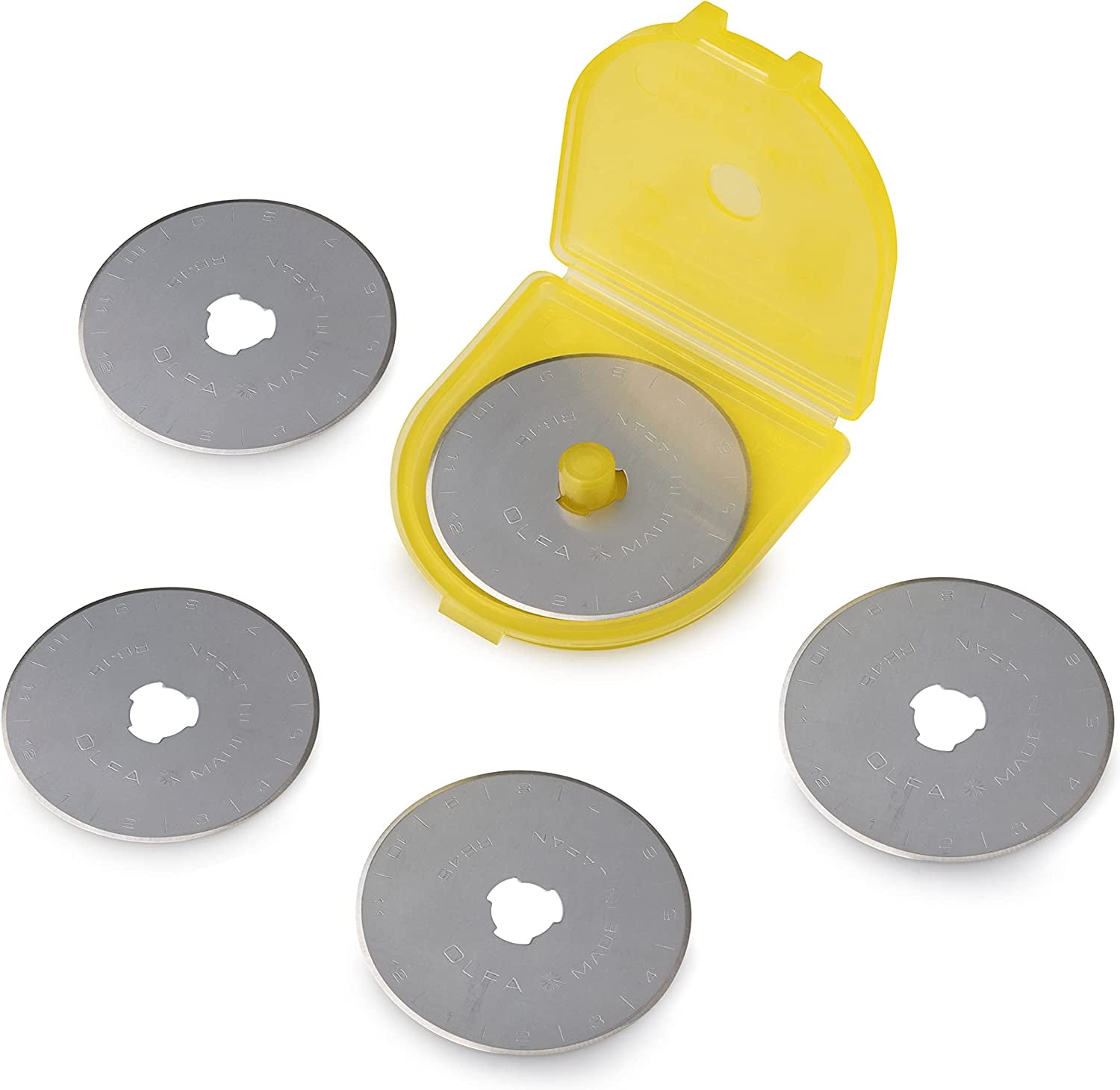45Mm Rotary Cutter Replacement Blades, 5 Blades (RB45-5) - Tungsten Steel Circular Rotary Fabric Cutter Blade for Quilting, Sewing, Crafts, and Scrapbooking Fits Most 45Mm Rotary Cutters