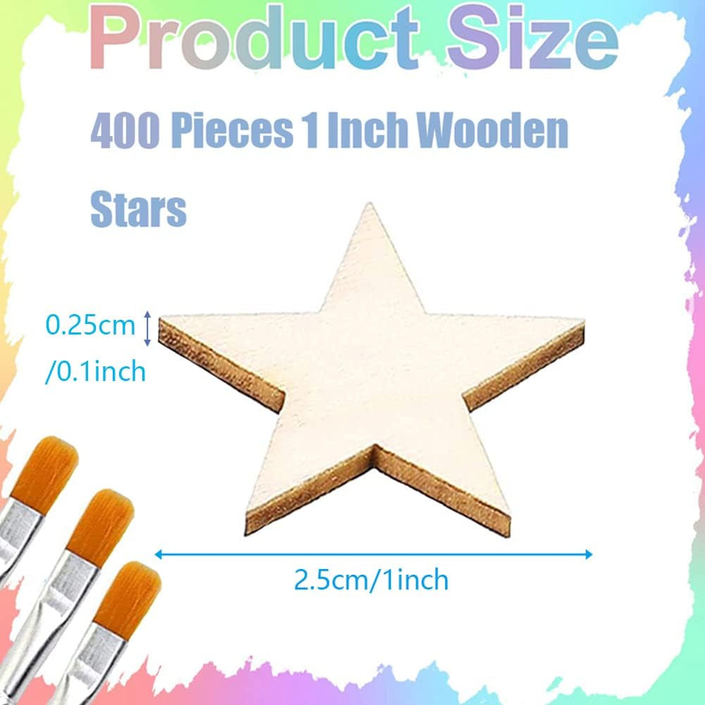 400 Pieces 1 Inch Wooden Stars, Unfinished Blank Small Wood Stars Shape Pieces, Wooden Cutouts Star Tags for Christmas Crafts and Wedding Party Ornaments