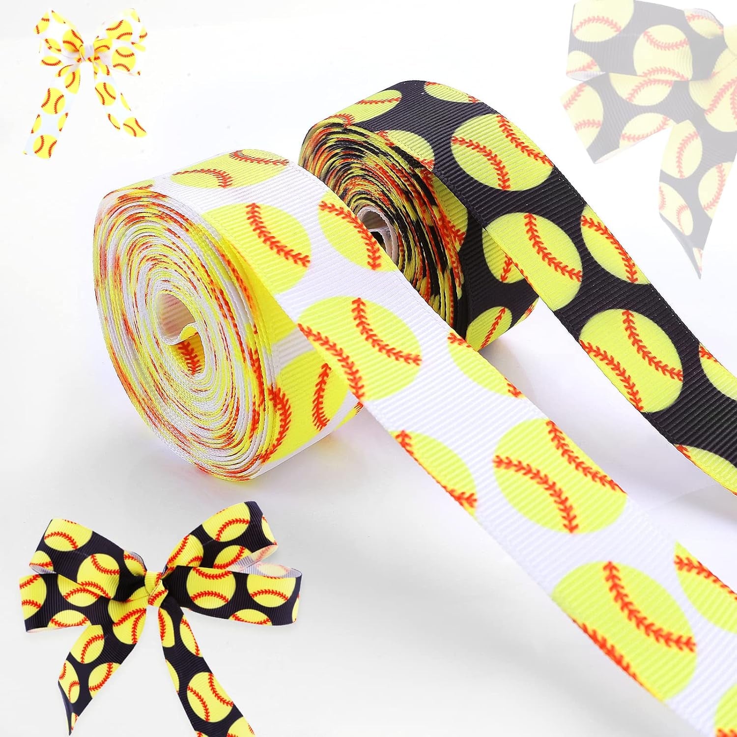 2 Rolls 10 Yards Basketball Ribbon, Basketball Grosgrain Ribbon Cheer Ribbon Pattern Wrapping Ribbon Softball Ribbon for Crafts Cheer Bows Team Uniform Sewing and More