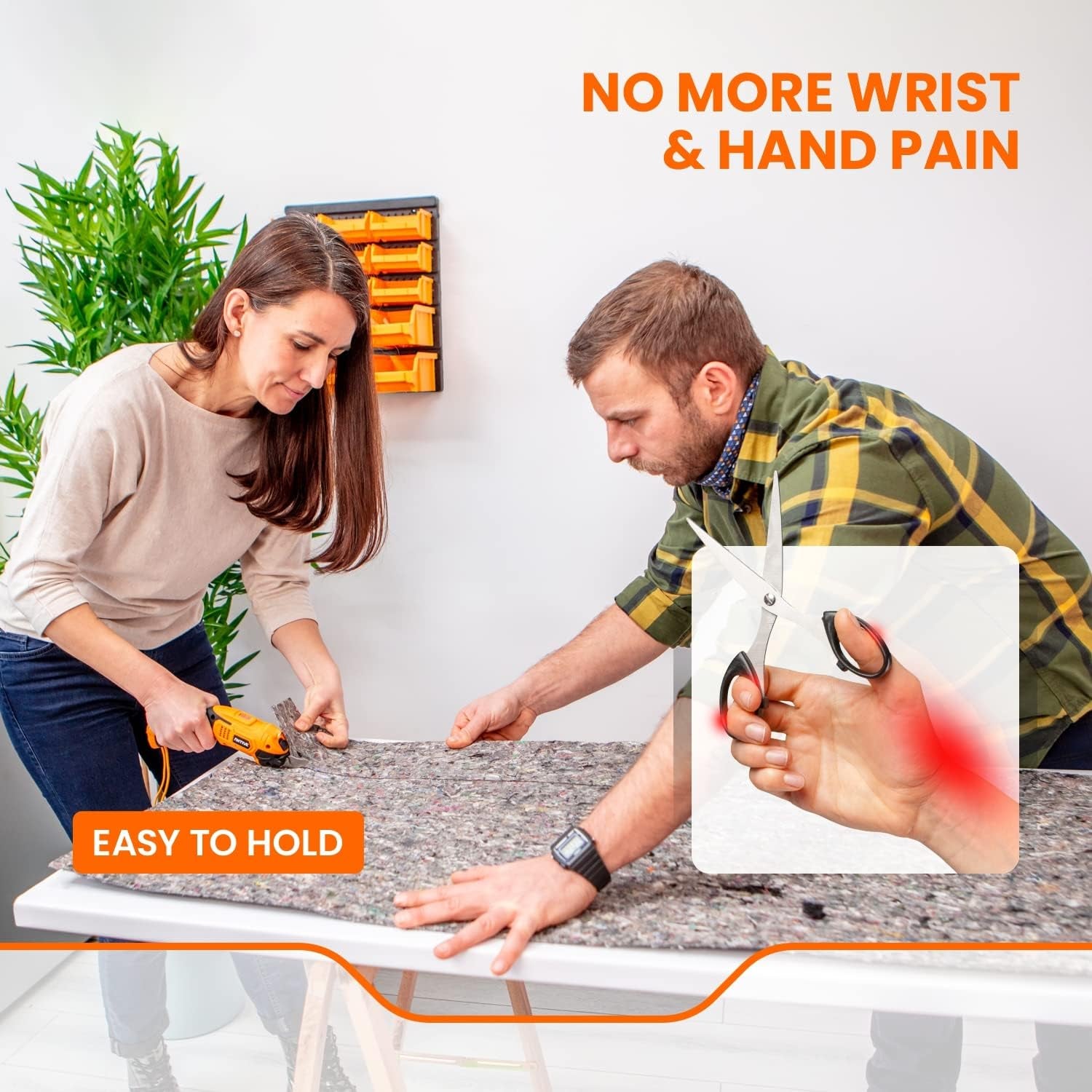 Electric Scissors for Cutting Fabric, Cardboard & Plastic – Rechargeable Cordless Electric Scissors with 2 Blades Included – Electric Fabric Scissors Ideal for Crafting (Orange)