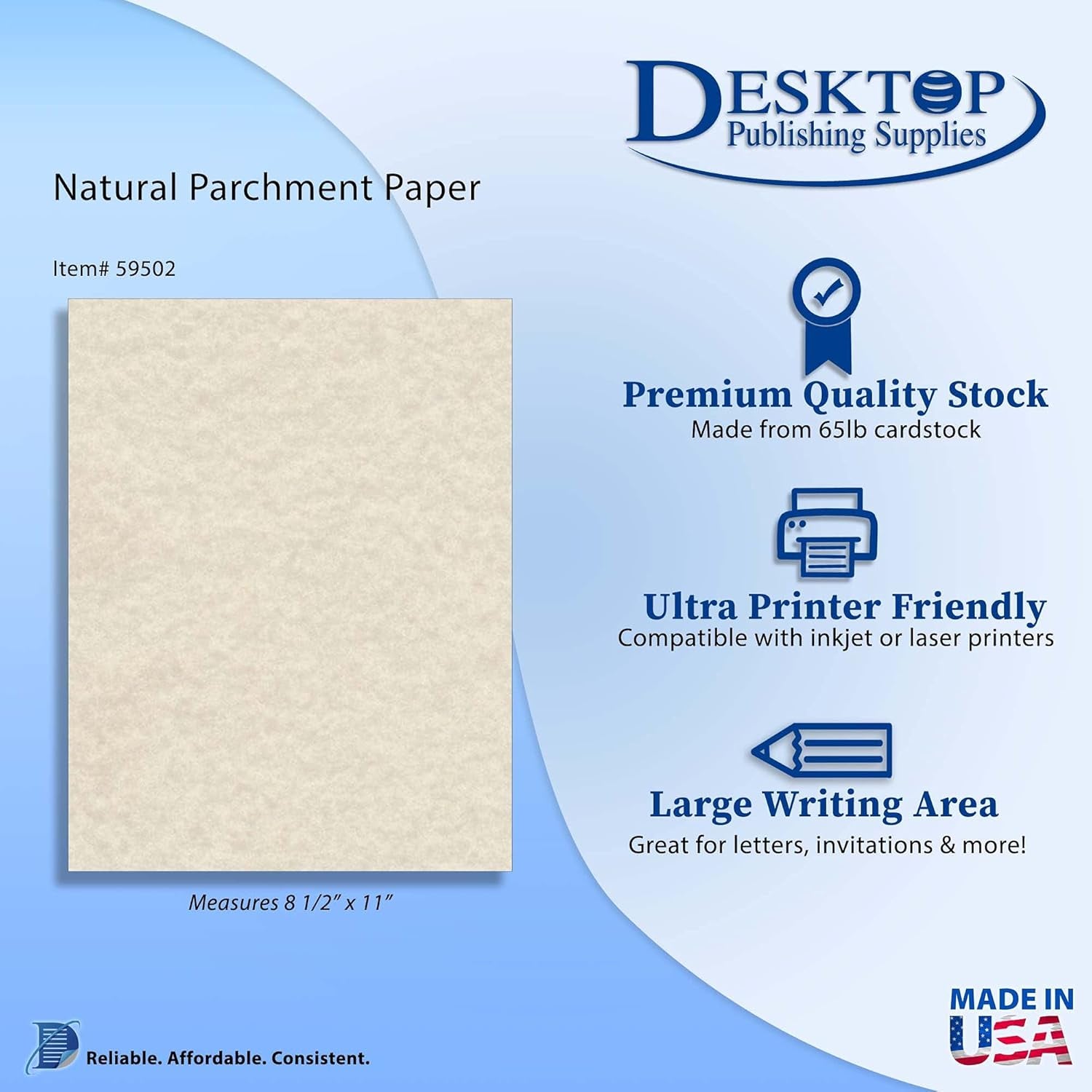 65Lb Natural Parchment Cardstock for Inkjet &amp; Laser Printers (8 1/2" X 11") - 50 Sheets