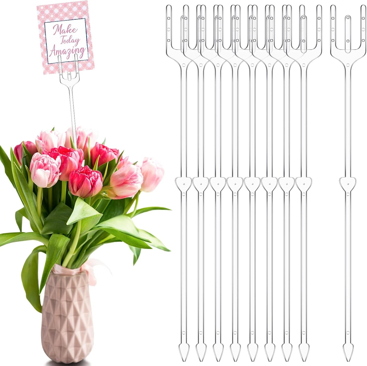 240 Pcs Floral Picks Card Holder Plastic Straight Head Flower Card Holder Stick for Card Photo Floral Bouquet Arrangement Valentine'S Day Wedding Birthday Party Decoration (Fork Shape, 9.4 Inch)