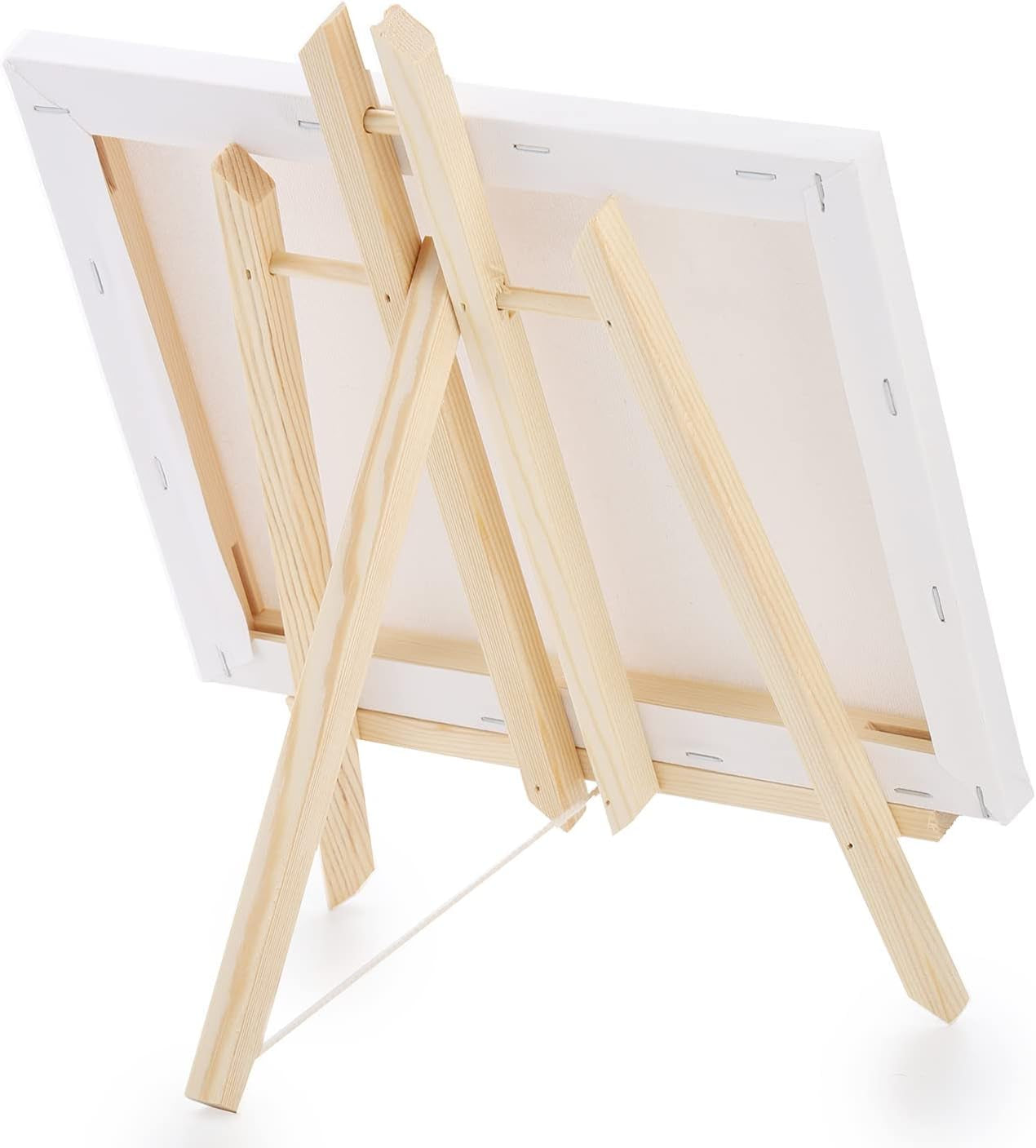6 Packs 8" X 10" Canvas and Easel Set, Art Easel Stand with Canvas Set Tabletop Wooden Display Stand and Canvas Panels for Artist, Students, Adults, Kids Painting