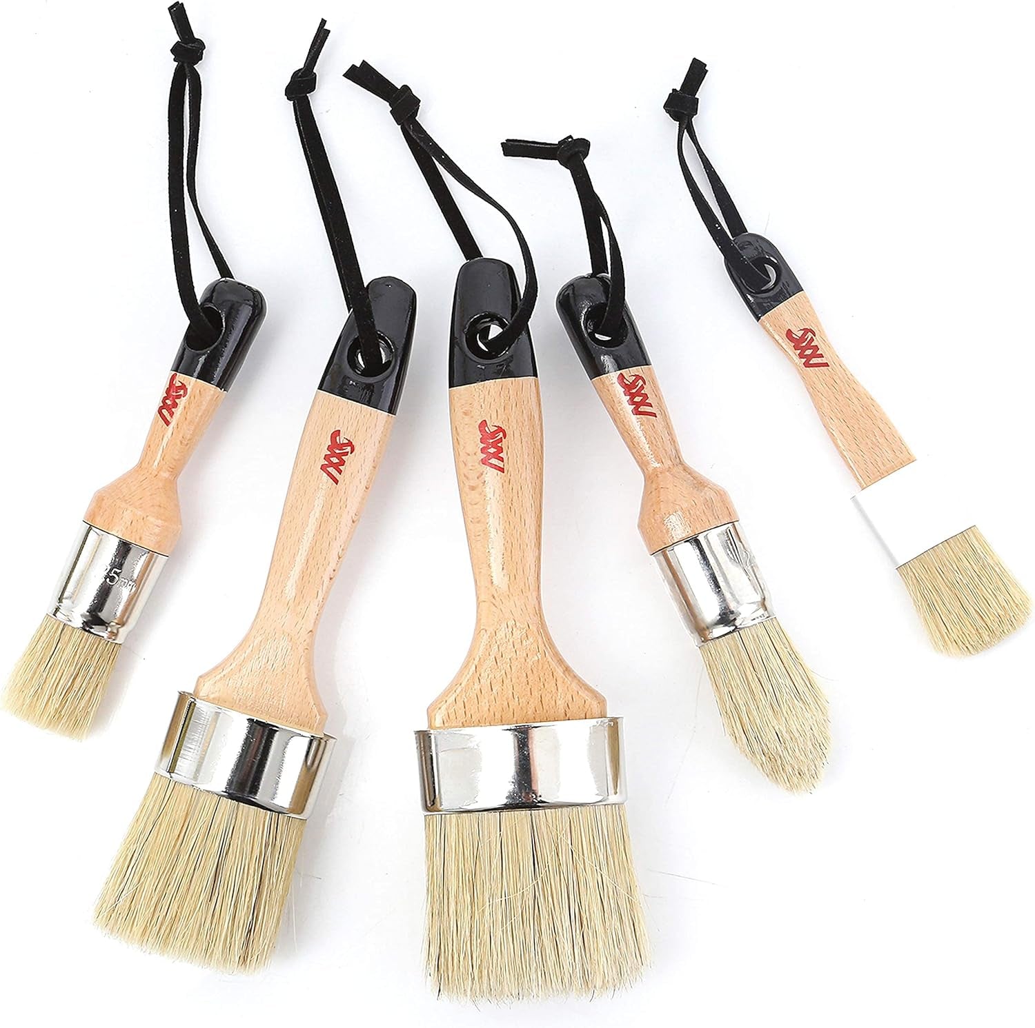 Chalk Wax Paint Brush 5Pcs Set Including 3 Small Paint Brushes for Furniture Painting and 2 Large Chalk Brushes, Bristle Paint Brushes Set Compatible with Annie Sloan Chalk Paint, Fusion Mineral Paint