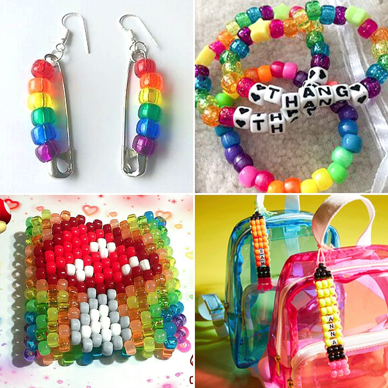2880Pcs Pony Beads Kit, Kandi Beads for Hair, Rainbow Beads Plastic Bead for Craft 6 X 9Mm 24 Colors 4 Styles Large Hole Beads Set for Bracelets Jewelry Making