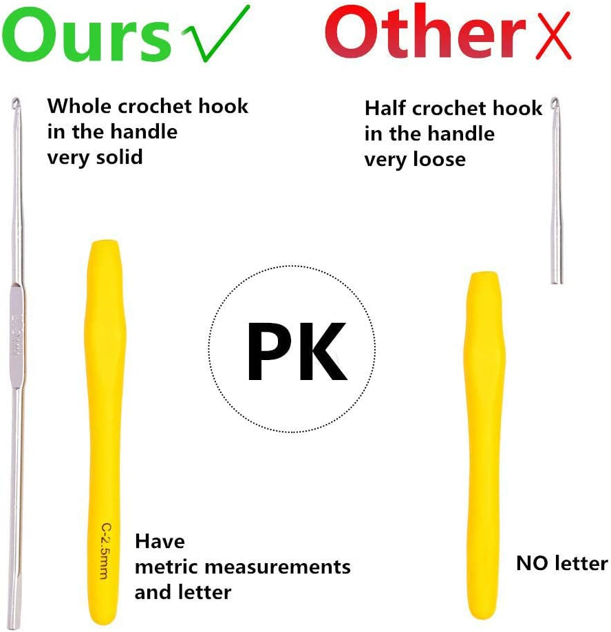 Crochet Hooks Set, 14 Sizes 2Mm(B)-10Mm(N) Ergonomic Crochet Needles with Case for Arthritic Hands, Extra Long Crochet Kit