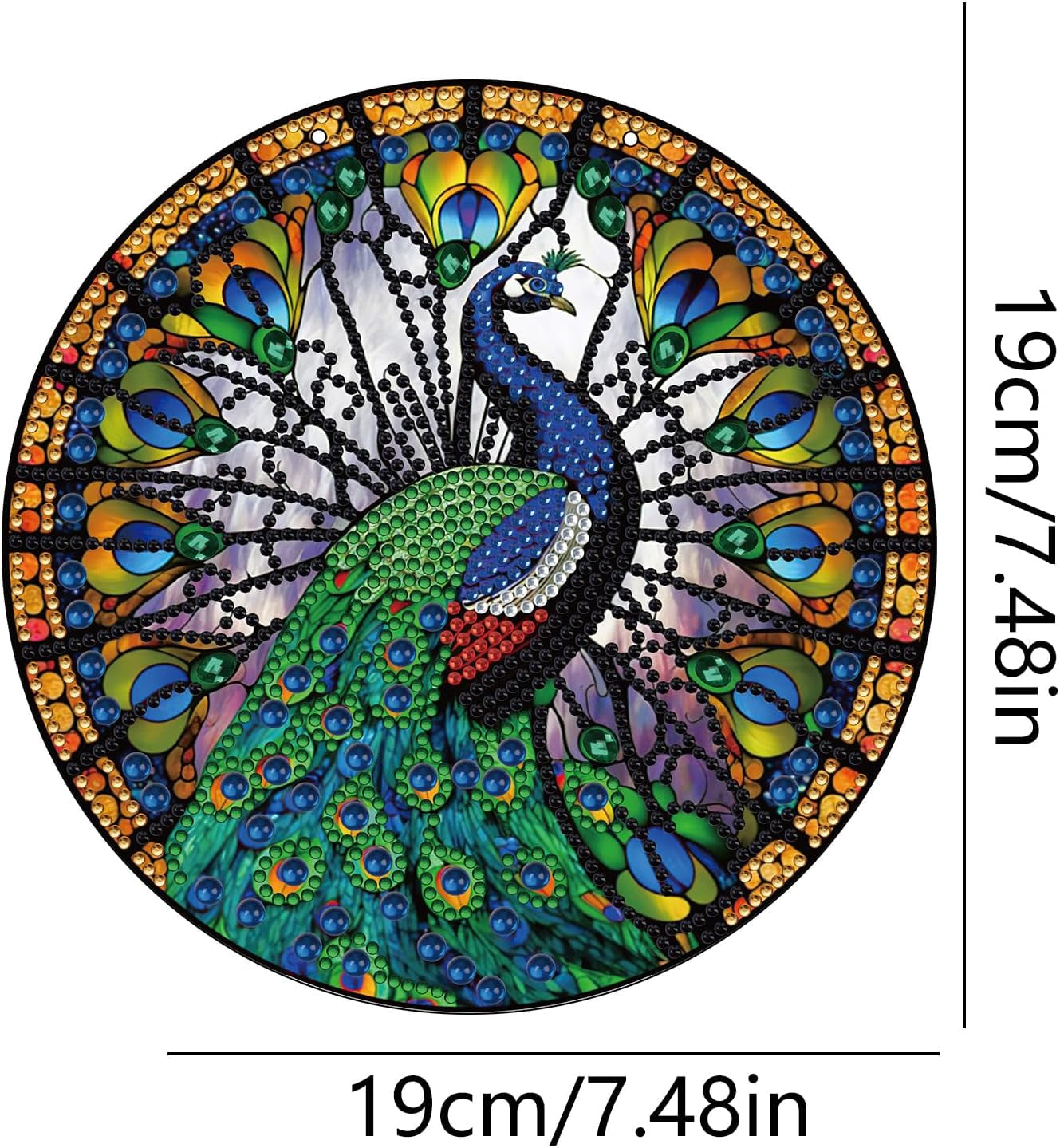 5D Peacock Diamond Painting Kits Hanging Pendants Wall Art Colored Imitation Glass Art Point Drill Crystal Diamond Art Window Pendants Home Garden Wall Door Birthday Festival Gifts
