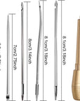 6 Pieces Canvas Leather Sewing Awl Needle with Copper Handle, 50 M Nylon Cord Thread and 2 Pieces Thimble for Handmade Leather Sewing Tools Shoe and Leather Repair