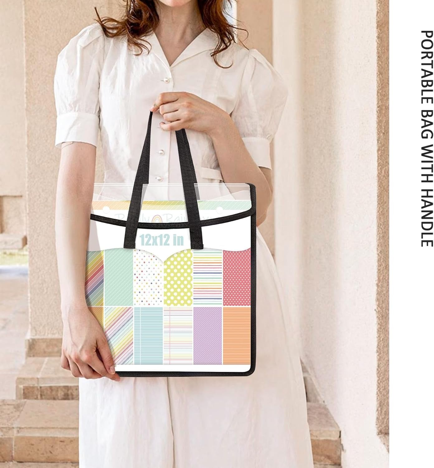 Expandable Scrapbook Paper Storage Organizer, Black Paper Folio for 12 X 12 Sheets, Scrapbook Paper Storage Organizer with Portable Handle, 3 Pack