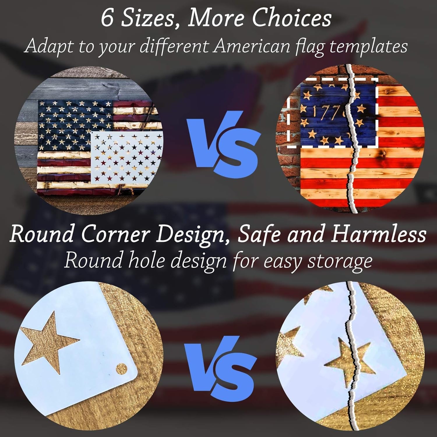12 Pieces American Flag 50 Star Stencil Templates, 6 Sizes American Flag Templates, Ideal for DIY Crafts Design, Independence Day Project, American Flag Projects