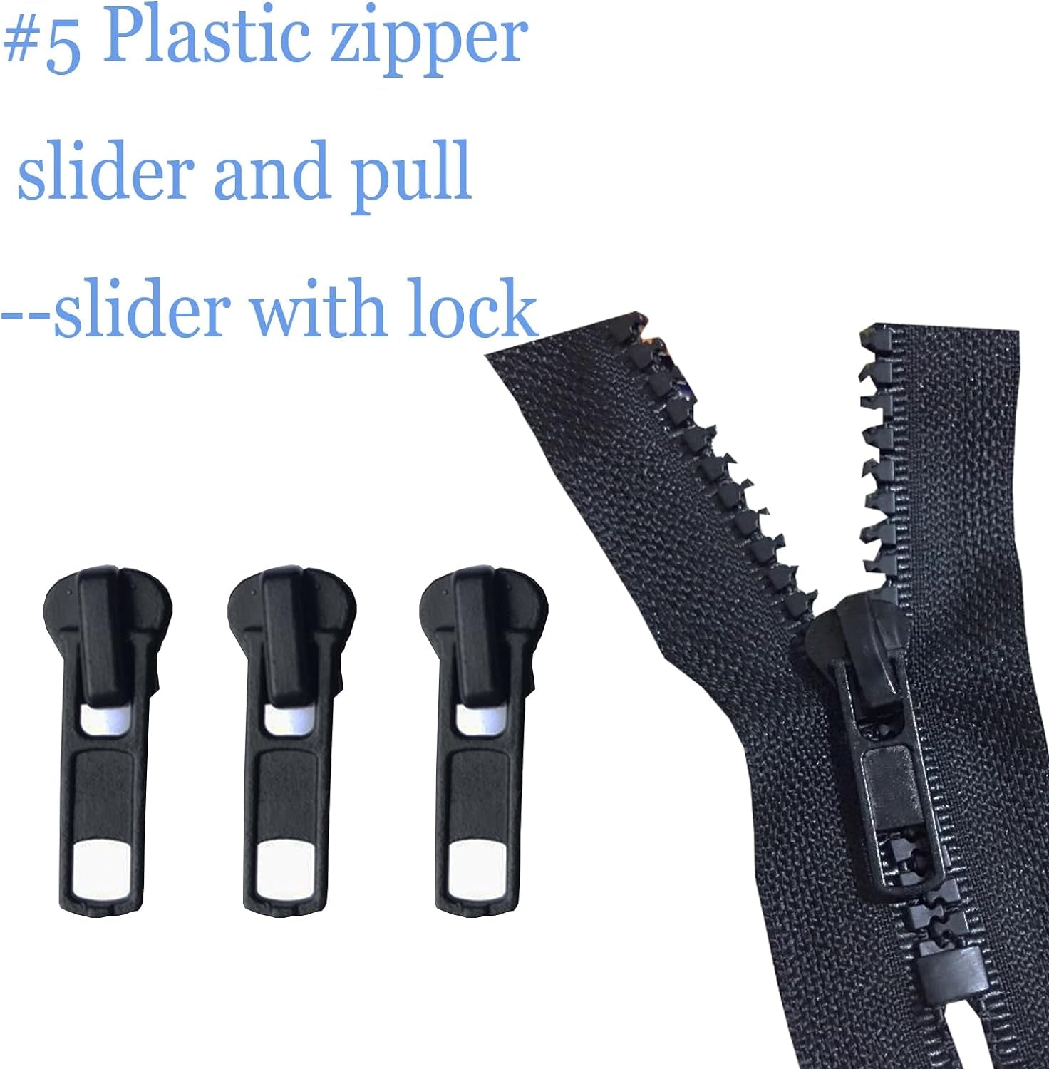 Zipper Repair Kit #5 Sliders with Pull 12 Pcs, Zipper Stops, Replacement Zipper Head Bottom Stop and Top Stop, Fix Zipper on for Repairing Coats,Jackets, Metal Plastic and Nylon Coil Zippers.