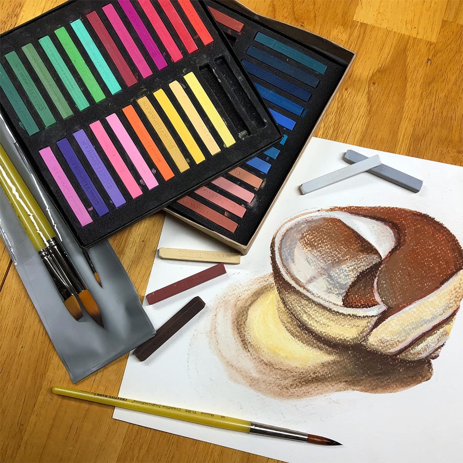 Artist Colored Chalk Pastels (Set of 48) - Water Soluble, Assorted Pastel Color Sticks for Wet, & Dry Painting