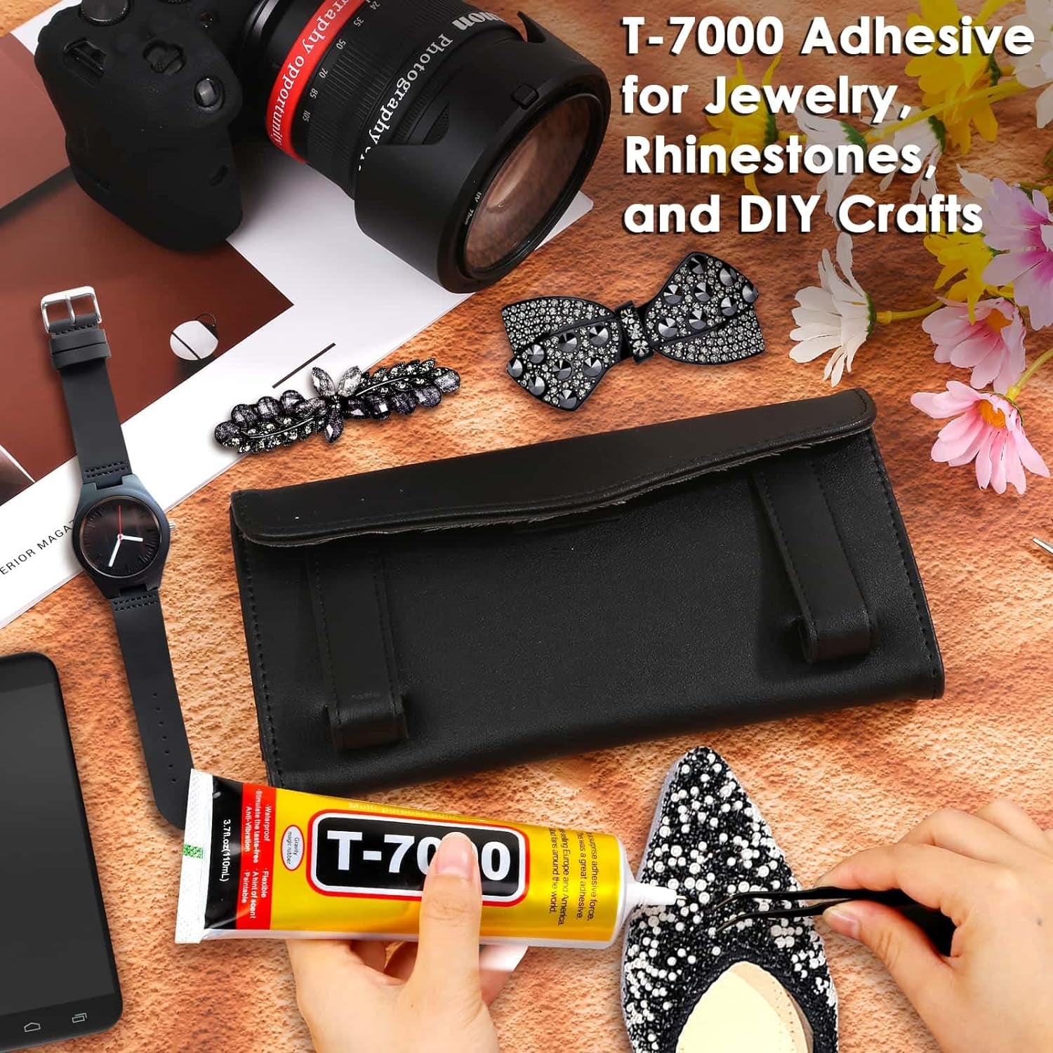 Upgrade T-7000 Black Adhesive Glue for Phone,  110Ml Waterproof Jewelry Glue Precision Craft Adhesive for Cell Phone Screen Repair Glass Wood Crafts Metal and Stones