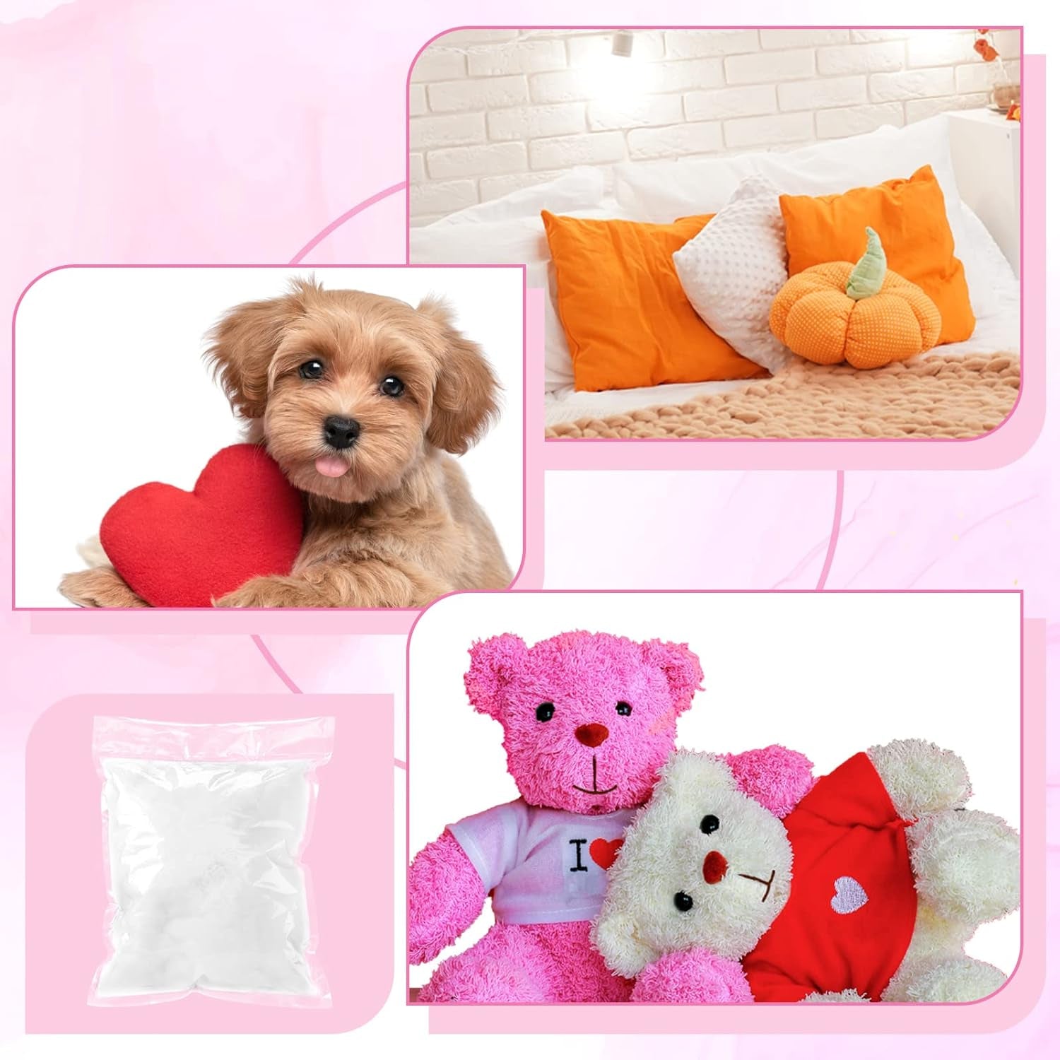1000G/ 35Oz Polyfill Stuffing Polyester Fiber Filling Stuffings in 4 Pack Pillow Couch Stuffed High Resilience Fiber for Cushion Small Dolls Crafts Comforter DIY Padding Quilts