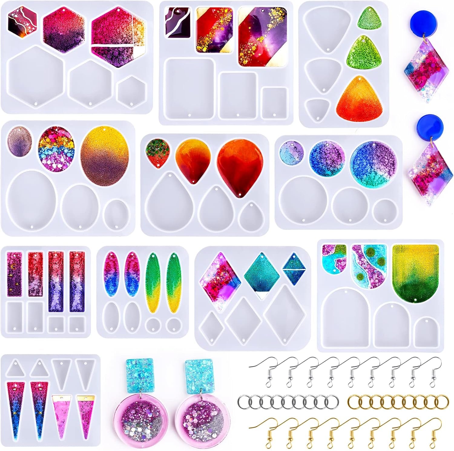 Resin Earring Mold, 171 Pcs Resin Jewelry Molds Making Kit with 11 Pack Variety Shape Resin Molds Silicone, Earring Molds for Epoxy Resin, Pendant, Earrings, Necklace, Keychains