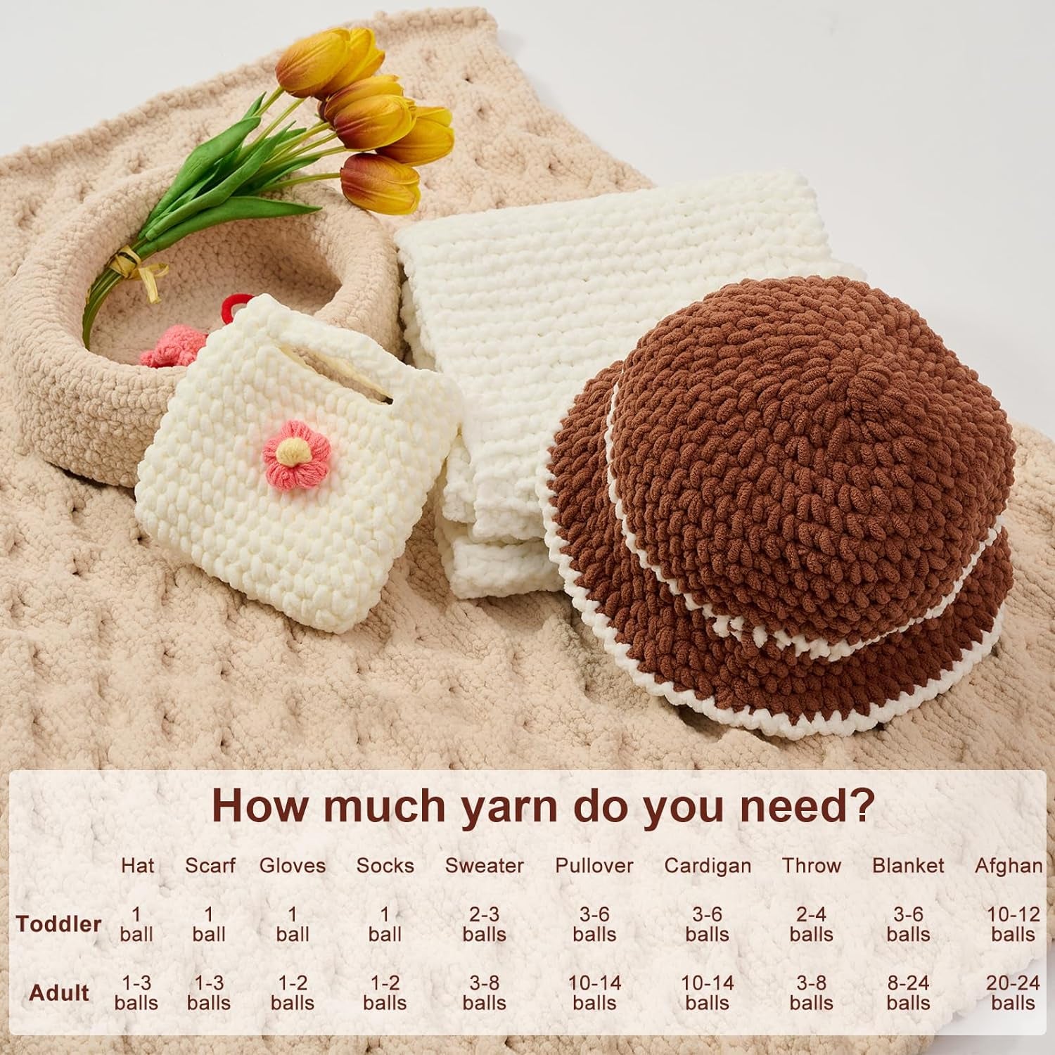 Blanket Yarn 3 Pack of 100G/3.5Oz - White Chenille Yarn 6 Super Bulky - Knitting, Crocheting &amp; Crafts Chunky Yarn