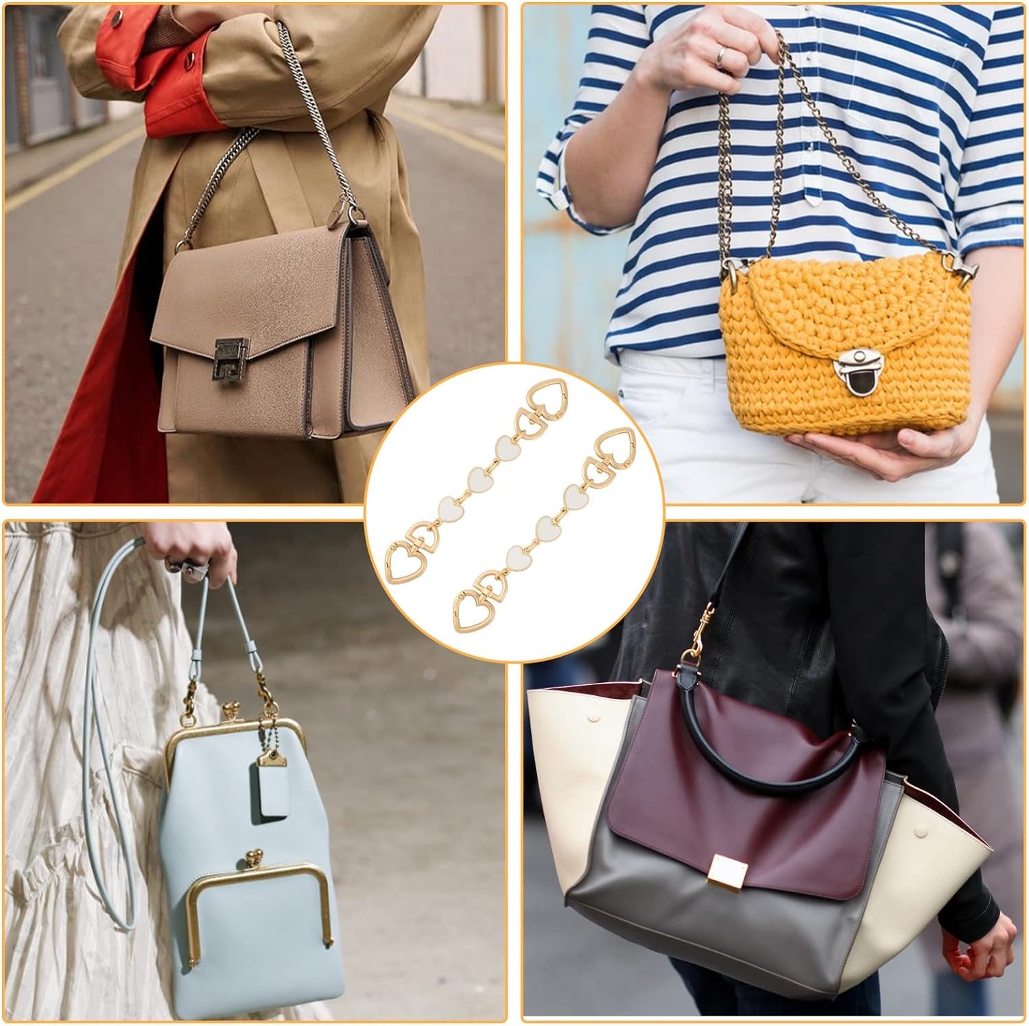 2Pcs Bag Extender Chain Purse Strap Extender Heart Shape Chain Straps Replacement Bag Extender Chain Handle Bag Accessories Replacement Womens Accessory Bag Chain Straps Heart Shape