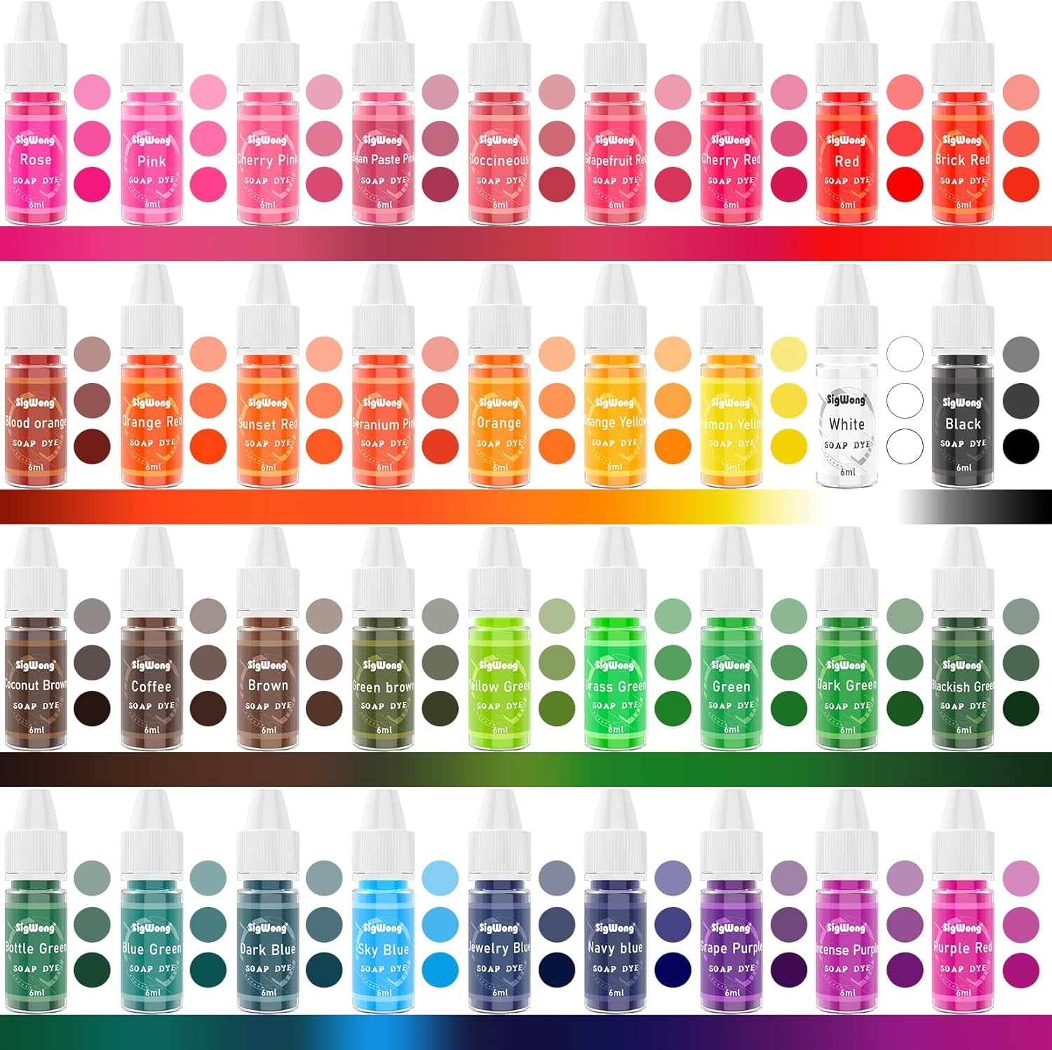 Bath Bomb Soap Dye - 36 Colors Concentrated Food Grade Skin Safe Liquid Based Colorant Vibrant Rainbow Coloring for Making DIY, Supplies Kit, Salt Crafting