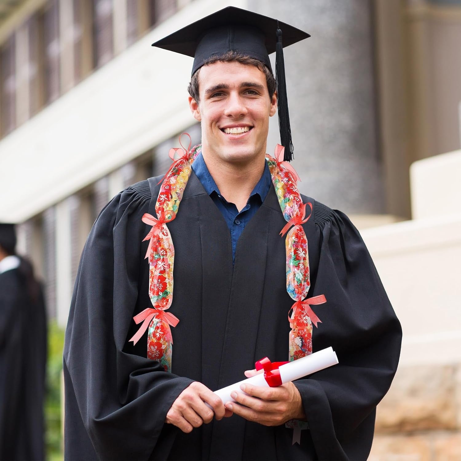 24 Set Graduation Candy Lei Making Kit Hawaiian Lei Bags Congrats Grad Ribbons Candy Tubing Dessert Filler for Party Graduate Gifts