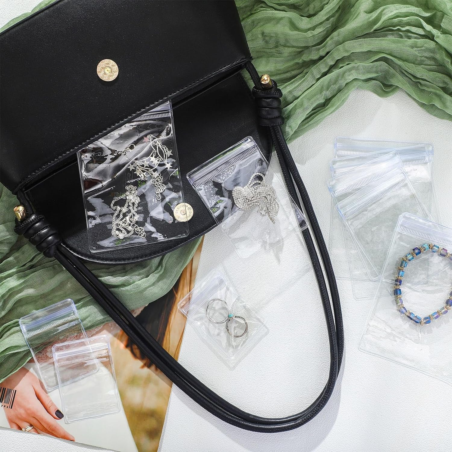 200 Pcs anti Tarnish Strips with Clear Plastic Jewelry Bags Sets, 100 Assorted Size Transparent Jewelry Storage Bags and 100 anti Tarnish Strips for Packaging Jewelry Rings Earrings (3 Sizes)