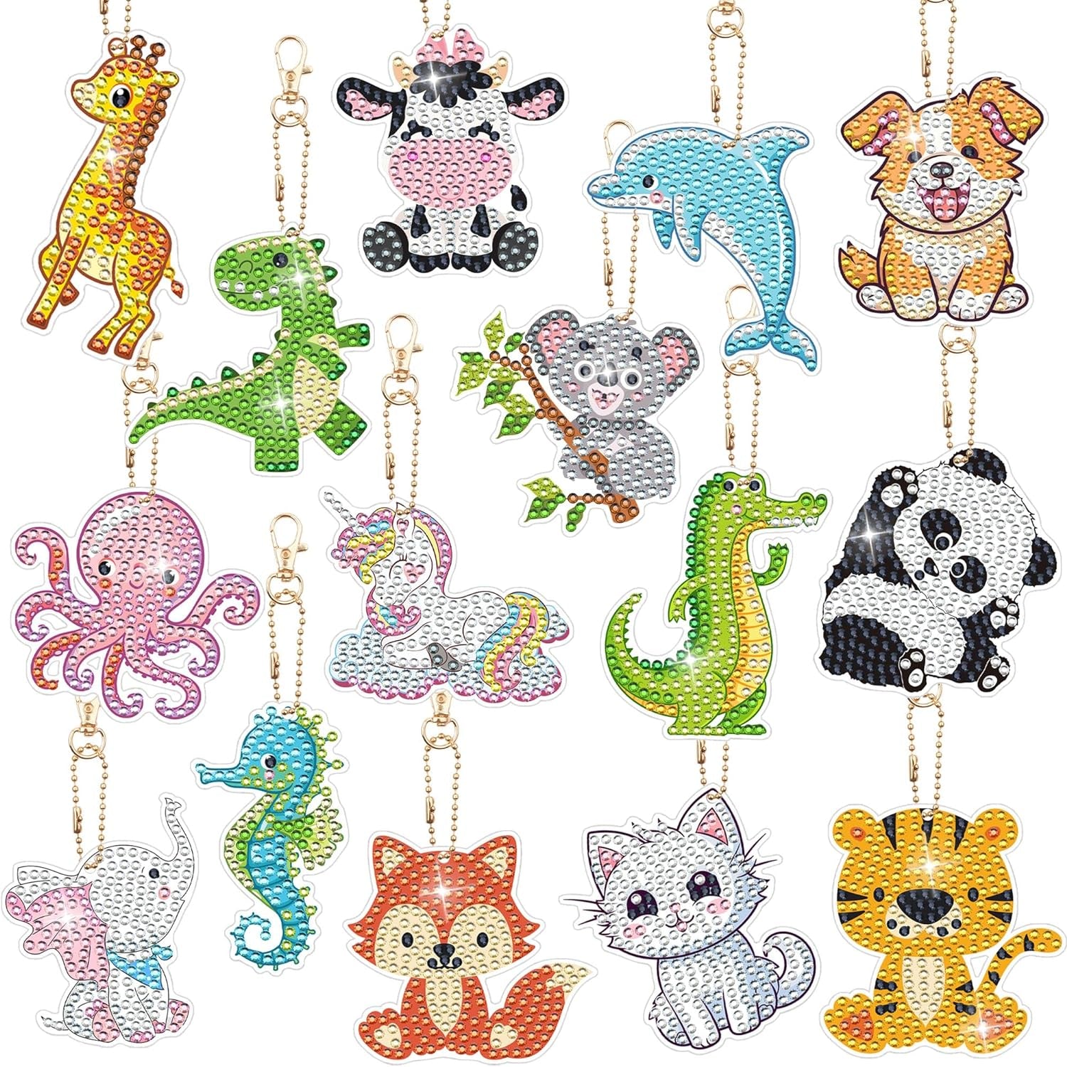 15 PCS Diamond Painting Keychains Animal Diamond Art Ornaments Double Side Diamond Key Rings DIY 5D Art Pedants for Beginners Birthday Crafting Home Party Decor