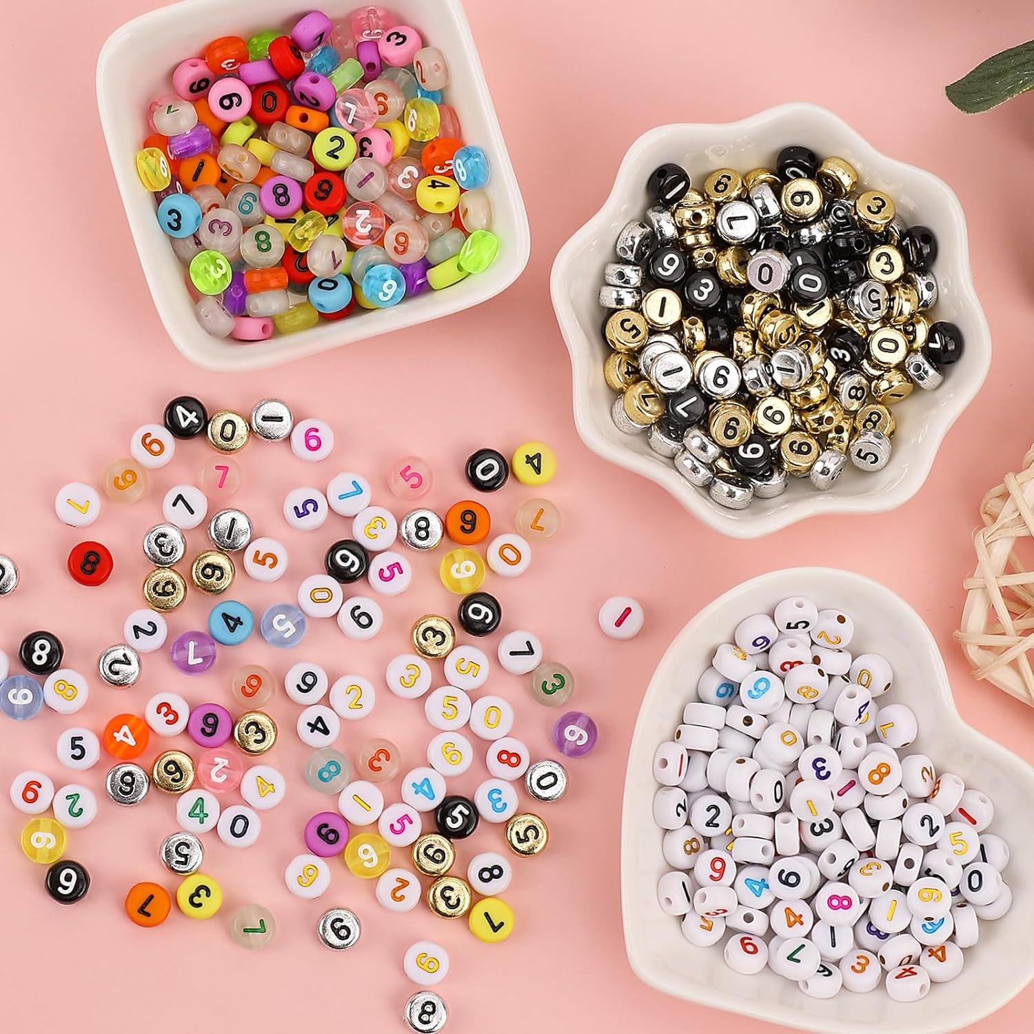 900Pcs Number Beads for Bracelets，9 Colors 0-9 Number DIY Jewelry Making Bracelet Necklace Keychain Crafts Making 7X4Mm