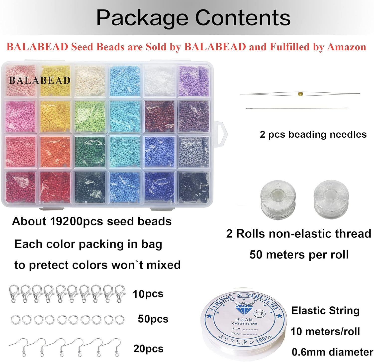 2Mm round 12/0 Size Almost Uniform Seed Beads with Beading Tool, about 18000Pcs in Box 24 Multicolors Assortment Small Craft Seed Beads for Earring Making