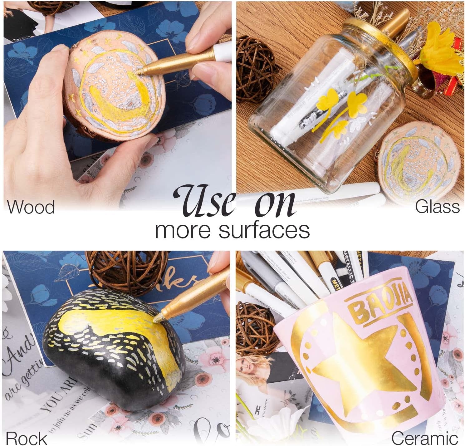 Metallic Markers Pens, Silver and Gold Paint Pens, Value Set of 12 Metallic Pens for Black Paper, Rock Painting, Card Making, DIY Photo Album, Wood, Halloween Pumpkin, Scrapbook Supplies