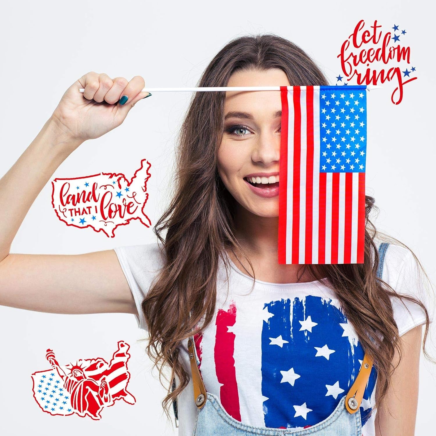 16 Pieces Happy 4Th of July Stencil Independence Day Painting Template Reusable Patriotic Drawing Stencils Include American Flag Map Star Patterns Farmhouse Stencil for Painting on Wood Paper Wall