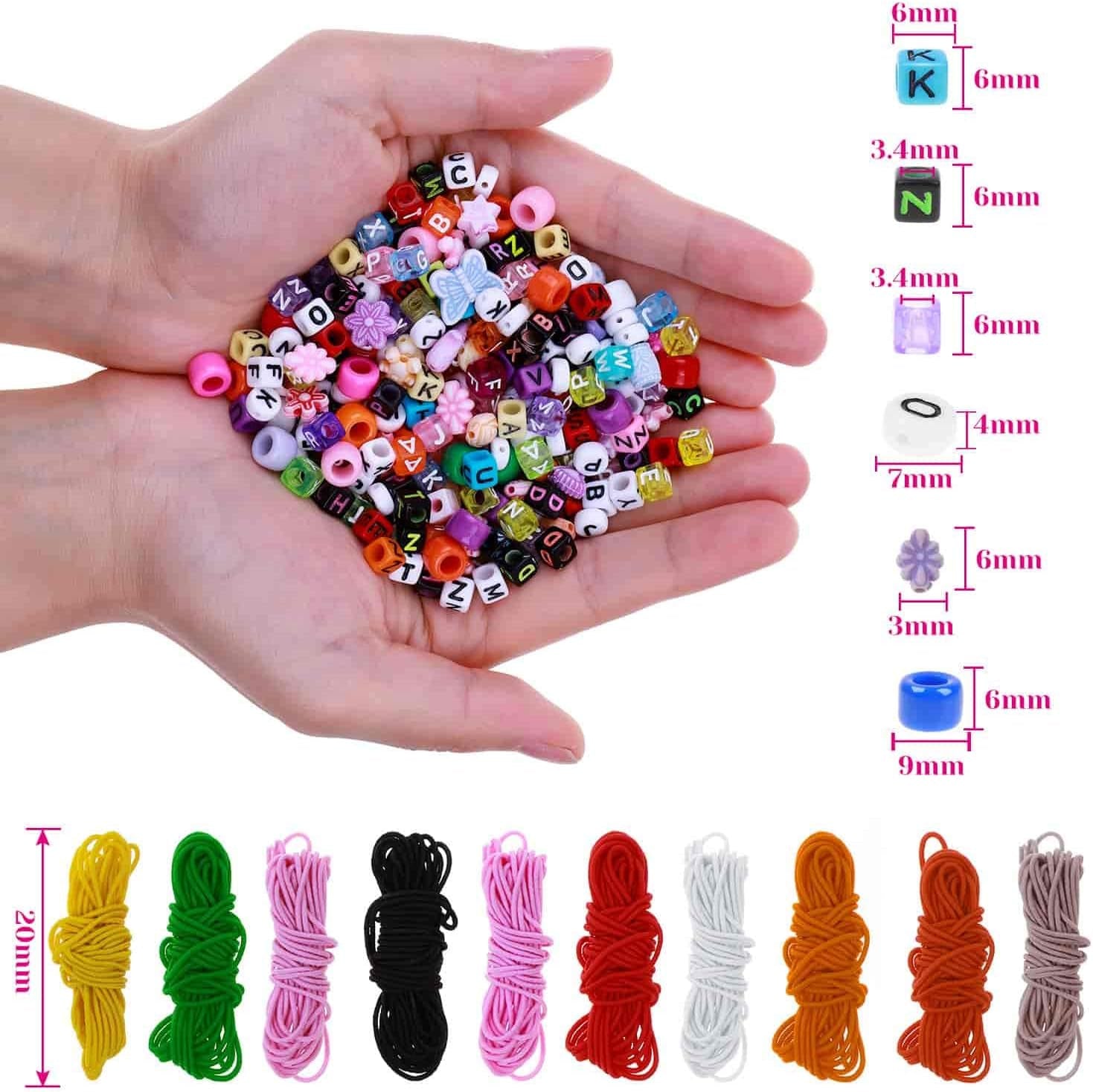 Bead Bracelet Making Kit,  Bead Friendship Bracelets Kit with Pony Beads Letter Beads Charm Beads and Elastic String for Bracelet and Jewelry Making Rainbow Colors