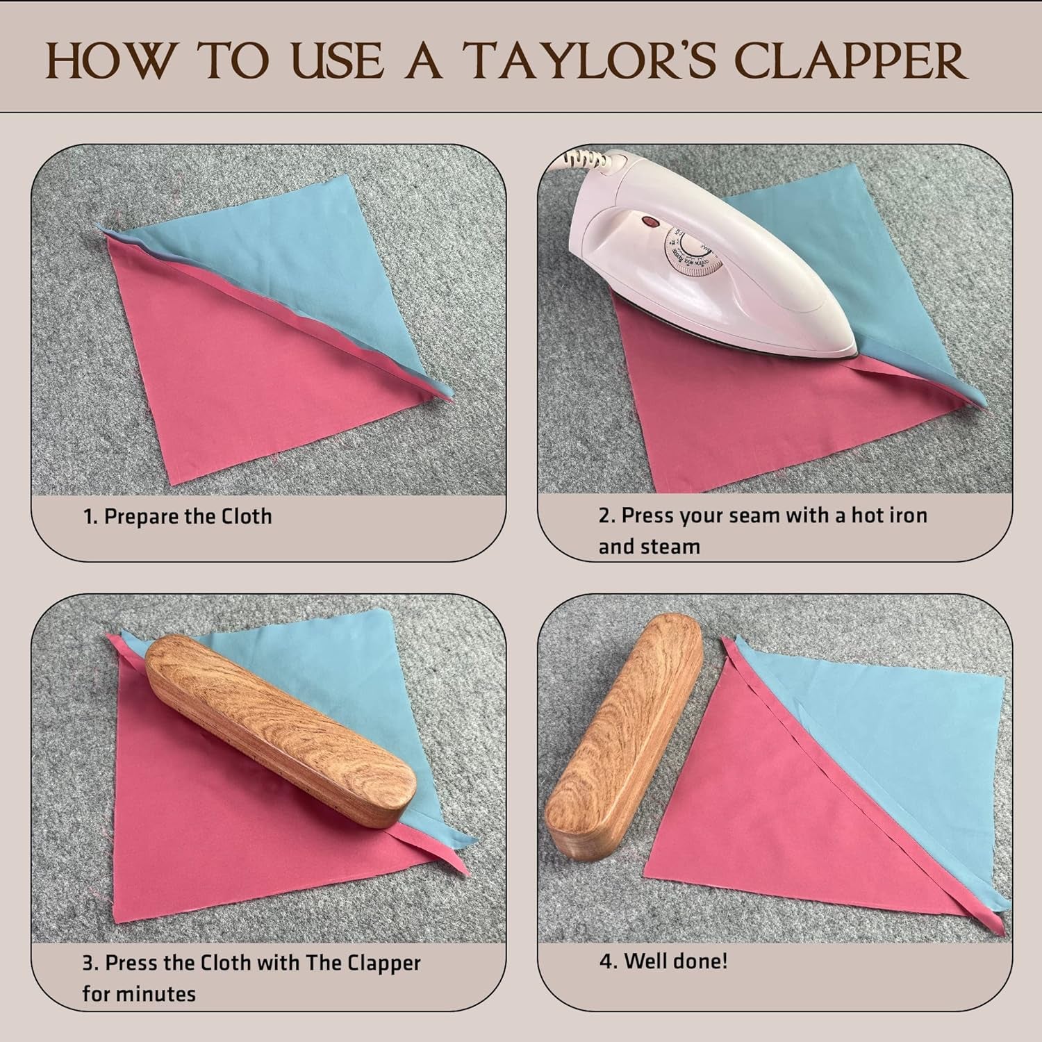 Tailors Clapper for Quilting, Hard Wood Professional Multipurpose Durable for Seam Ironing, Flattening Tool. Great for Setting Fabric Folds, Accenting, Clothing Wrinkle Sewing.