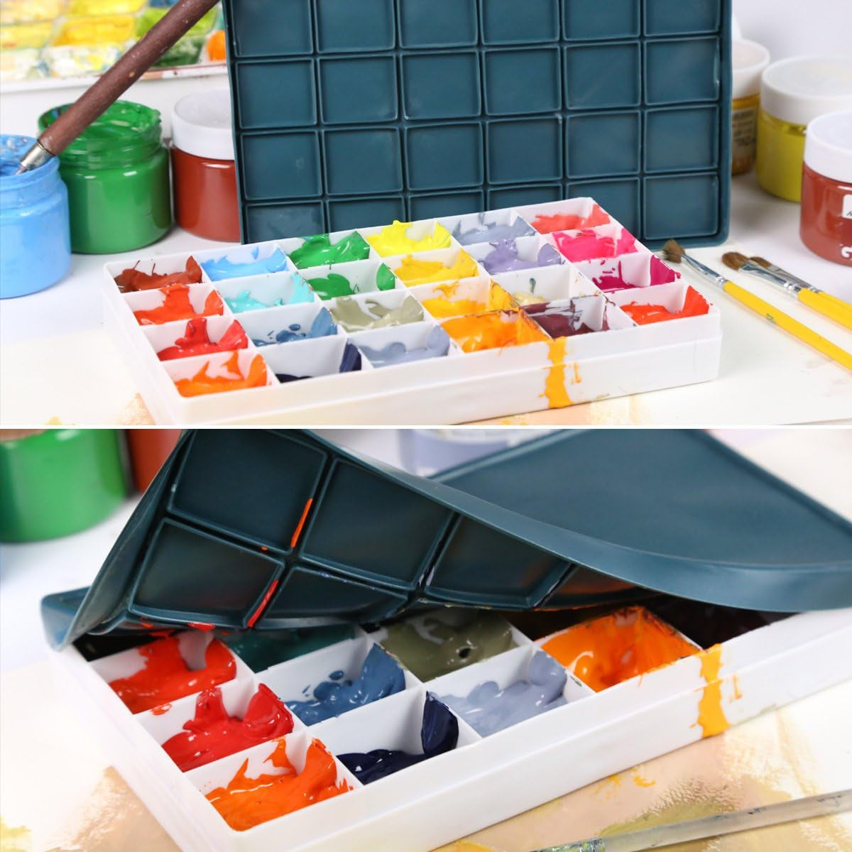 Artist Paint Saver Palette 24 Wells with 1 Fine Paintbrush