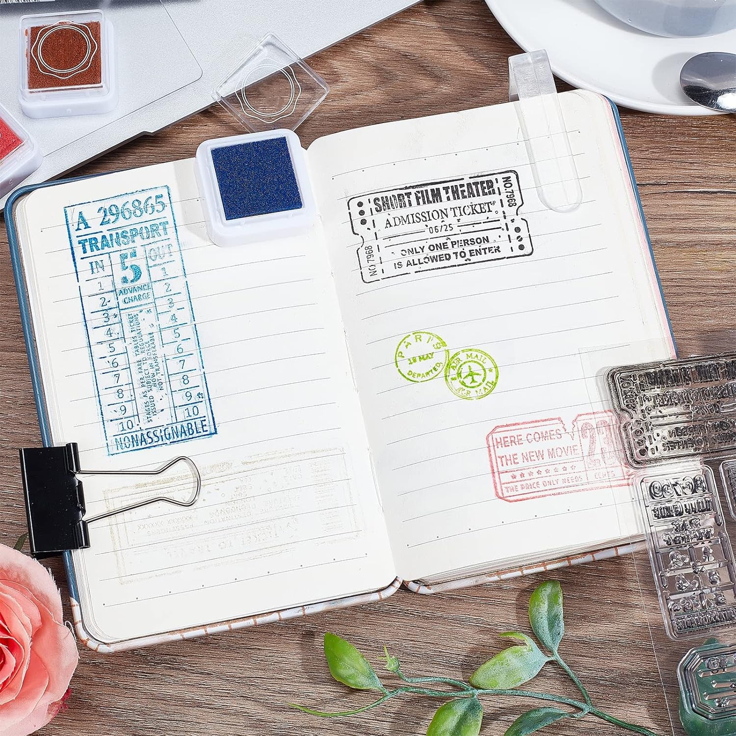 Retro Air Travel and Movie Ticket Silicone Clear Stamps Transparent Stamps for Christmas Birthday Valentine&#39;S Day Cards Making DIY Scrapbooking Photo Album Decoration Paper Craft