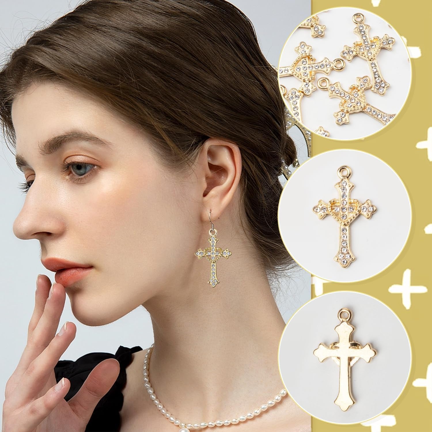 Cross Charms Rhinestone Alloy Cross Pendants Beads 40 Pcs Link Religious Virgencita Charms Small Crosses for Bracelets Jewelry Making Rosary Necklaces Earrings DIY Crafts