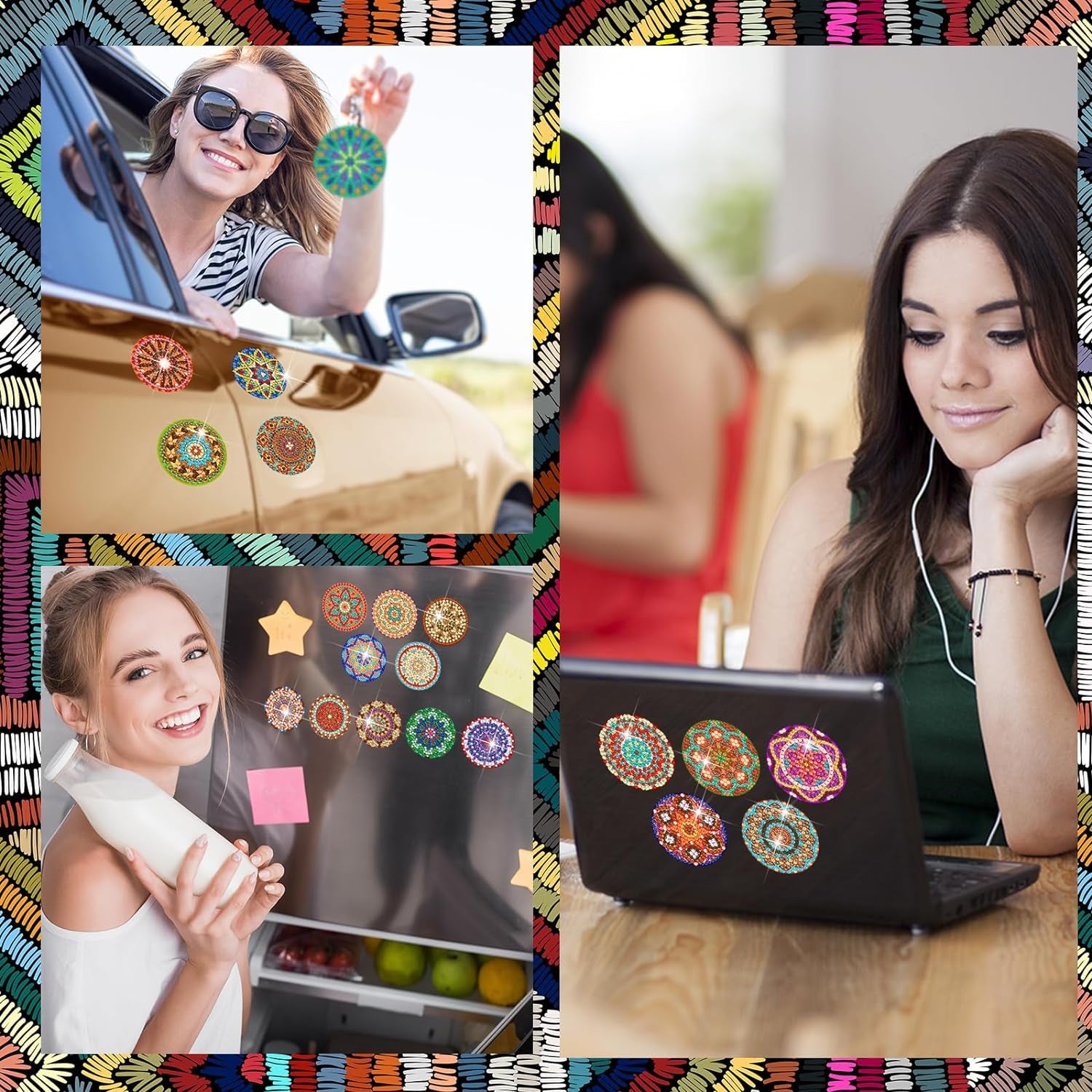 20 Pcs Mandala Refrigerator Diamond Painting Magnets Boho Diamond Painting Kits Fridge Diamond Art Magnets Diamond Art Kits Diamond Painting Stickers for Adults DIY Home Decor